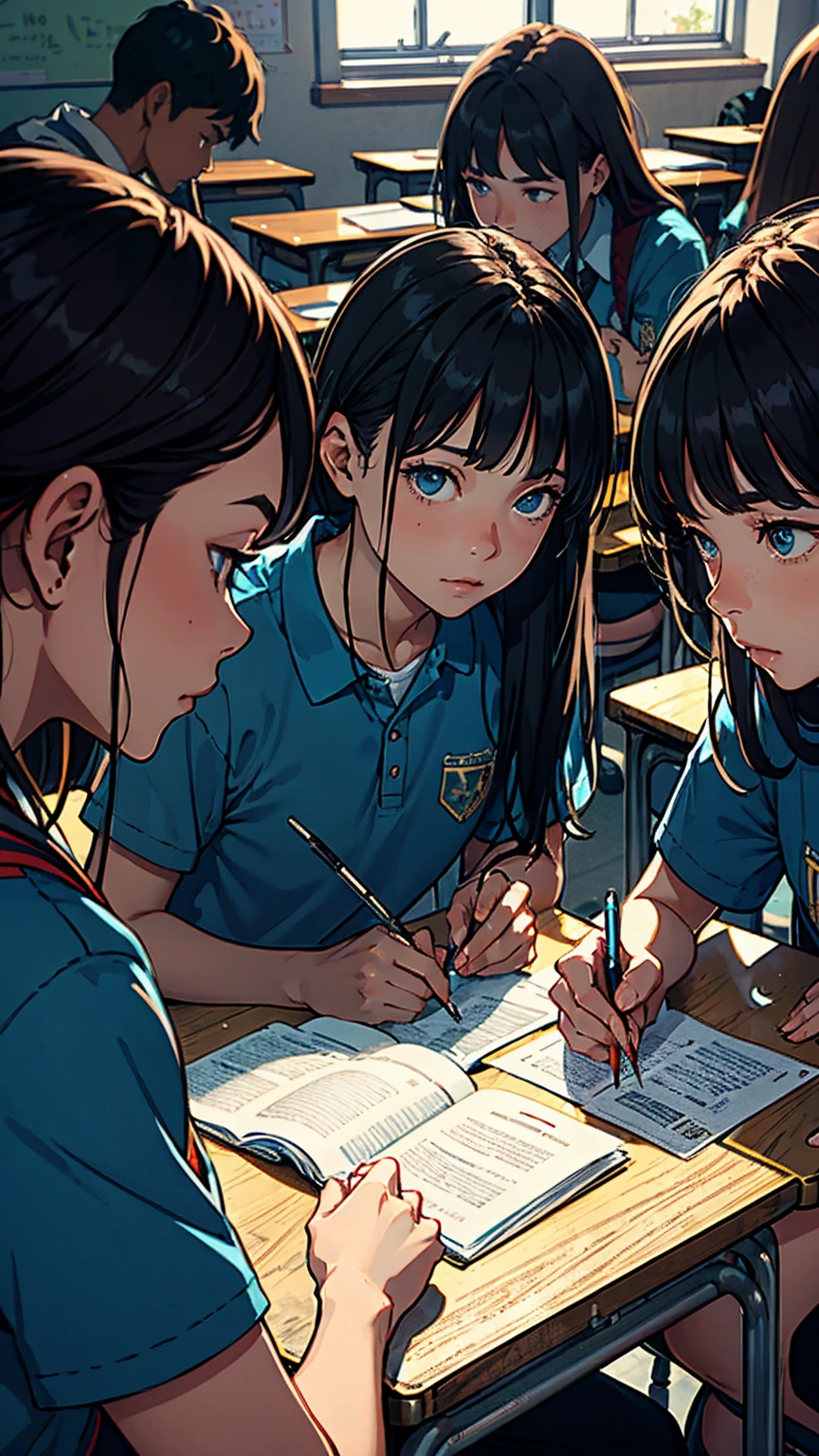 A group of students sits in a classroom, Suitable for both men and women, close up