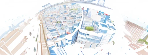 reki_illustrate_arieal,a model of a city in blue and white,in the style of colorful animation stills,light red and cyan,organic contours,frontal perspective,dynamic
sketching,streetscape,fragmented,building,city,sc enery,cityscape,skyscraper,architecture,east asian architecture, house,street, rooftop,bridge, outdoors,cherry blossoms,road,