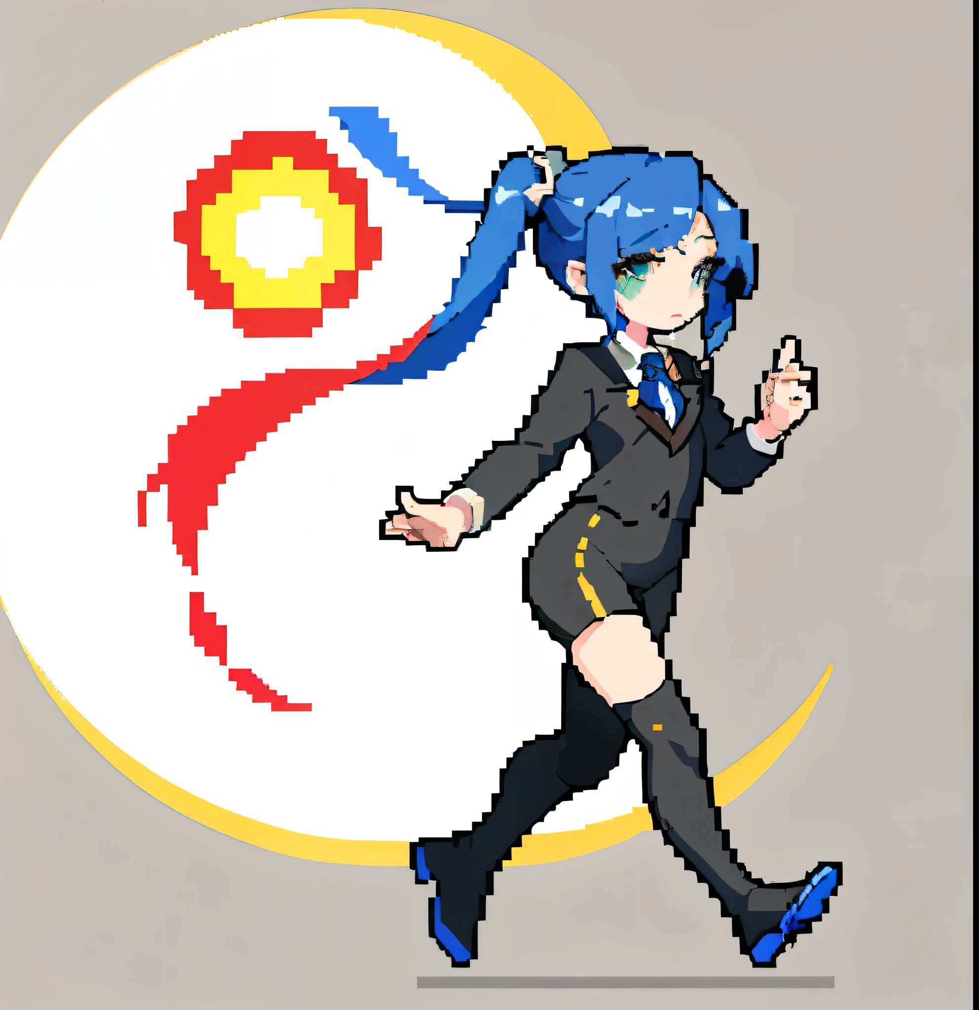 (masterpiece、top-quality、top-quality)、pixels、Pixel art、hiquality、hiquality、Girl in formal suit running、explosions、loimu、story