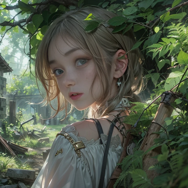 (masterpiece, highest quality, 1 girl, alone) In the ruins of the zombie apocalypse, 美しいアメリカの金髪の十代のborn存者, ( Half Body Shot, There are many freckles on the face, Slim figure, Short messy side cut hair, Hazel green eyes), I&#39;m tired but I won&#39;t give in, Discover the secret sanctuary village, A ray of hope in a world ravaged by despair. Her Journey, Involving risk and loss, Lead her to this hidden haven, A place where safety and the promise of new beginnings await.. Surrounded by the revival of nature, The sanctuary stands as a lush oasis amidst the desolation., Its very existence is a testament to the resilience and tenacity of humankind.. When she crosses the line, Her relief is palpable., Her face is、Even in the darkest times, Hope can find its way to prosperity. This moment、It captures the essence of hope in the face of adversity.。, bornき残るための戦いにおいて, The human spirit is indomitable, 16k, Ultra-high resolution.Realistic, Ultra-high resolution, born, Sanctuary village in the background