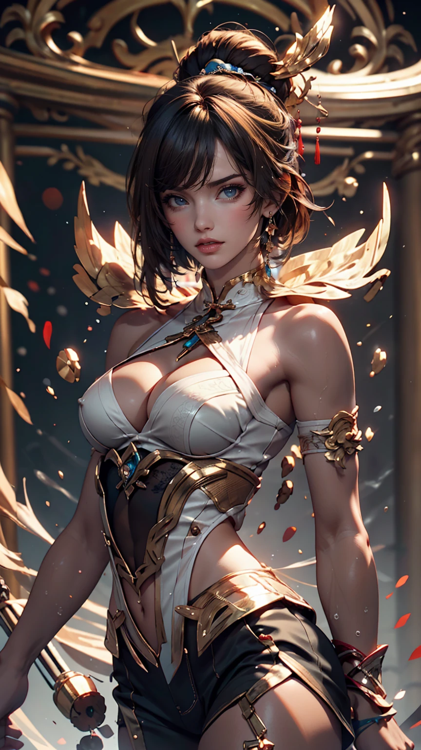 Spectacular water bending shots, in front, Award-winning photo, wuxia, Beautiful Chinese Woman，Focus on the face, Photorealistic eye style, Bokeh，Surrealistic illustration style, Super detailed, Cinematic Screenshots Unreal Engine, Zbrush3DアートVray，Glow Particles，Post Effects，Optical flare --niji 5 --style expressive --s 400