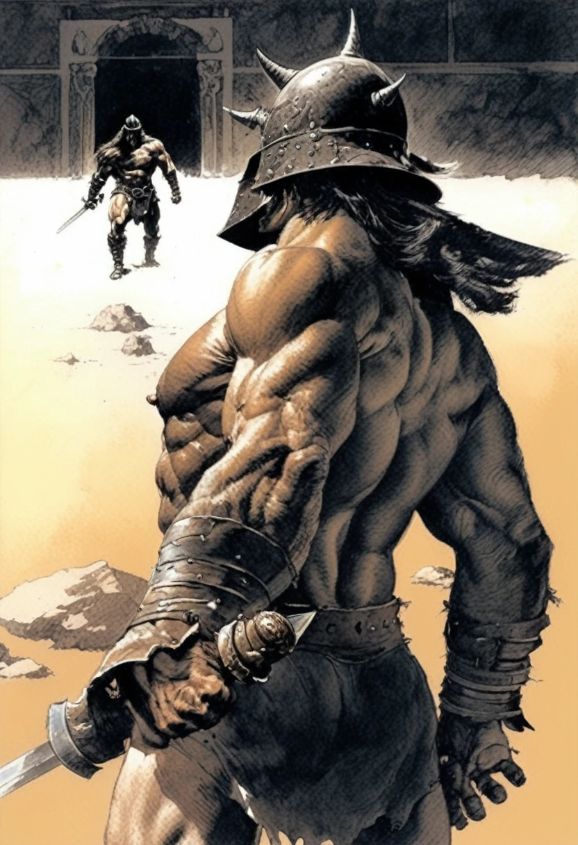 Arafed image of a man with a sword and helmet, Illustration "Conan the Barbarian", frank Frazetta manga style, frank Frazetta style, inspired by western comic, Travis Charest's style, inspired by Richard Corben, Western comic art, Richard Corben style, inspired by Frank Frazetta, frank Frazetta8k, Frazetta, western comic art