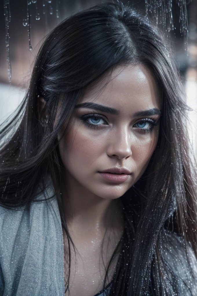 a girl falling down, beautiful detailed eyes, beautiful detailed lips, extremely detailed eyes and face, longeyelashes, dramatic lighting, moody atmosphere, dark stormy sky, rain pouring down, water splashing, sense of urgency, feeling of freedom, cinematic composition, dramatic chiaroscuro lighting, muted color palette, melancholic mood, (best quality,4k,8k,highres,masterpiece:1.2),ultra-detailed,(realistic,photorealistic,photo-realistic:1.37),dramatic portrait,cinematic