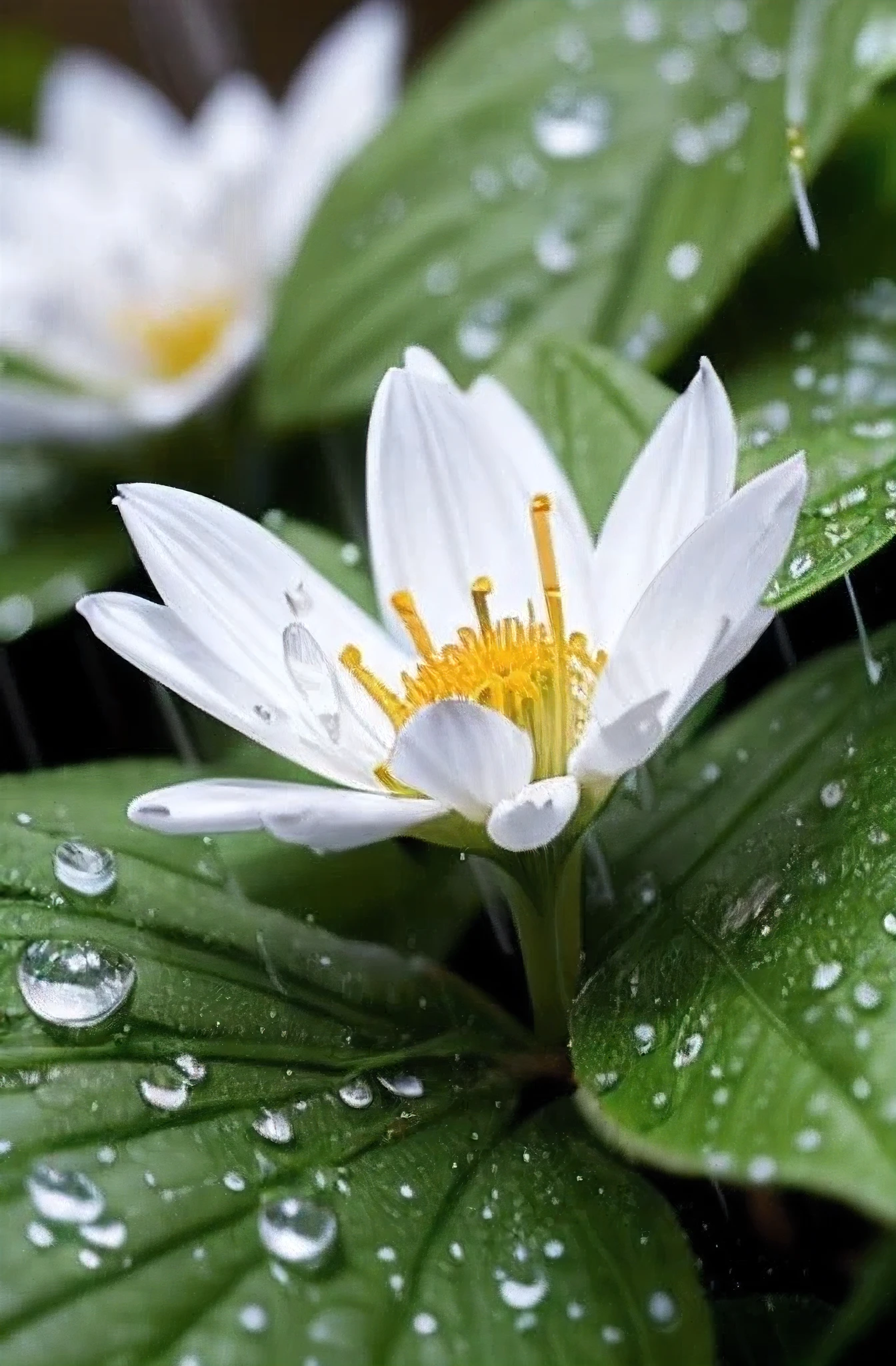 Rain, plants, droplets, spring, BEAUTIFUL flowers, near the beach, CLOSE UP,