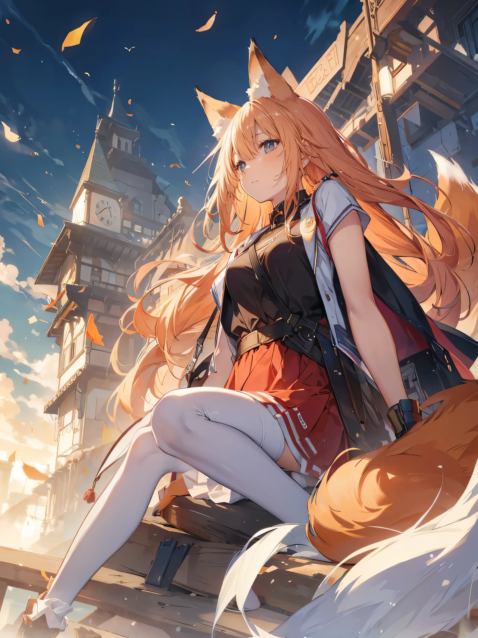 Fox Ears, Fox&#39;s Tail, beautiful_hair,odd number_eye,beautiful_eyes,iris,1_beautiful_girl,cute_face,beautiful_face,beautiful,Highest_quality,good_anatomy,moon,night,moonlight,beautiful starry sky,Perform on stage,light up the stage,Excited an audience of 100 people,Dark Room