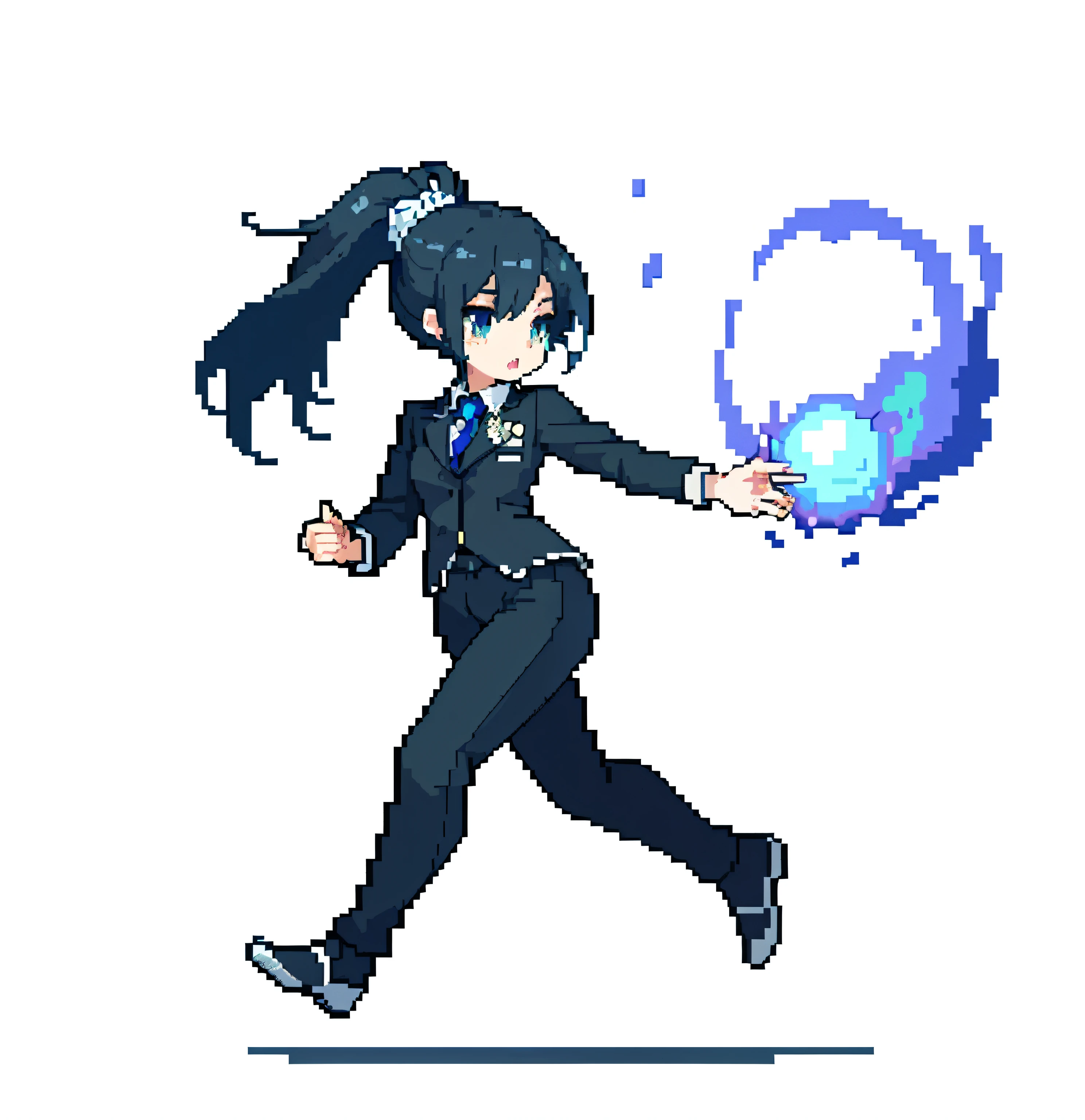 (​masterpiece、top-quality、top-quality)、pixels、Pixel art、hiquality、hiquality、Girl in formal suit running、explosions、loimu、story