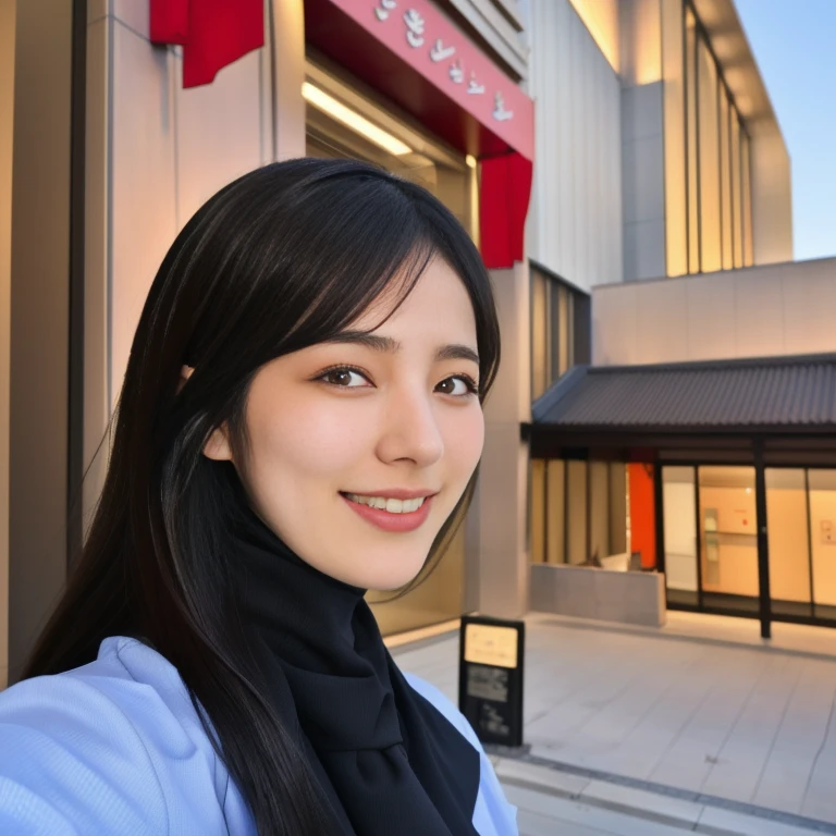 Arabic Asian woman taking a selfie in front of a building, Chiho, Hole in the Motto, narumi kakinouchi, Ai Yazawa, yuuka kazami, tsugumi ohba, tsutomo nihie, Chiho ashima, aoshima Chiho, Aoi Ogata, yayoi kasuma