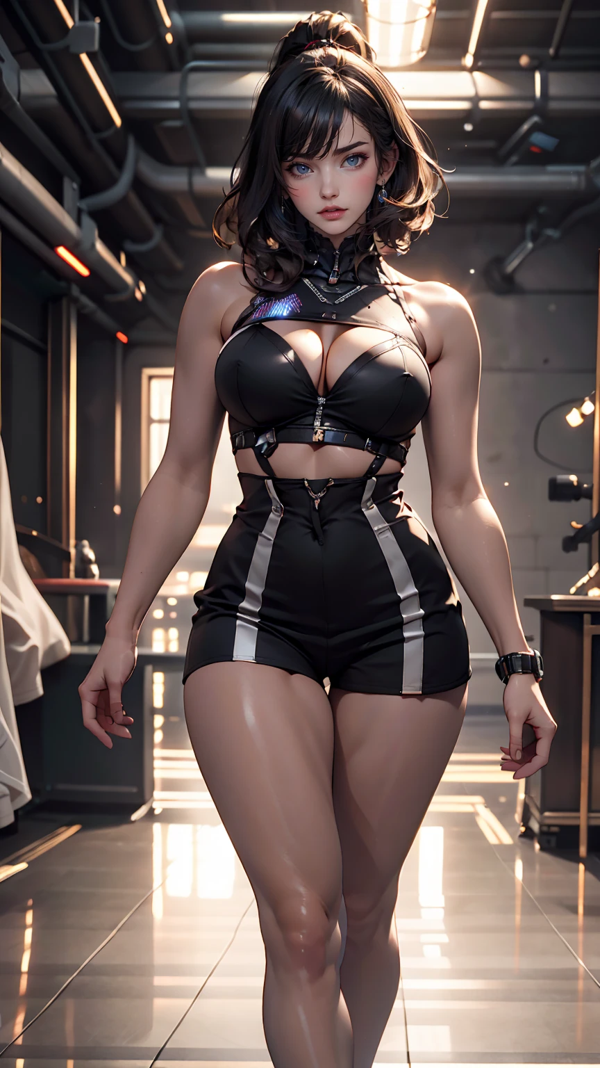 (masterpiece, highest quality), One girl, Black Hair, cyber punk, alone, Waist high, Sexy Appearance、Sexy proportions、Narrow waist