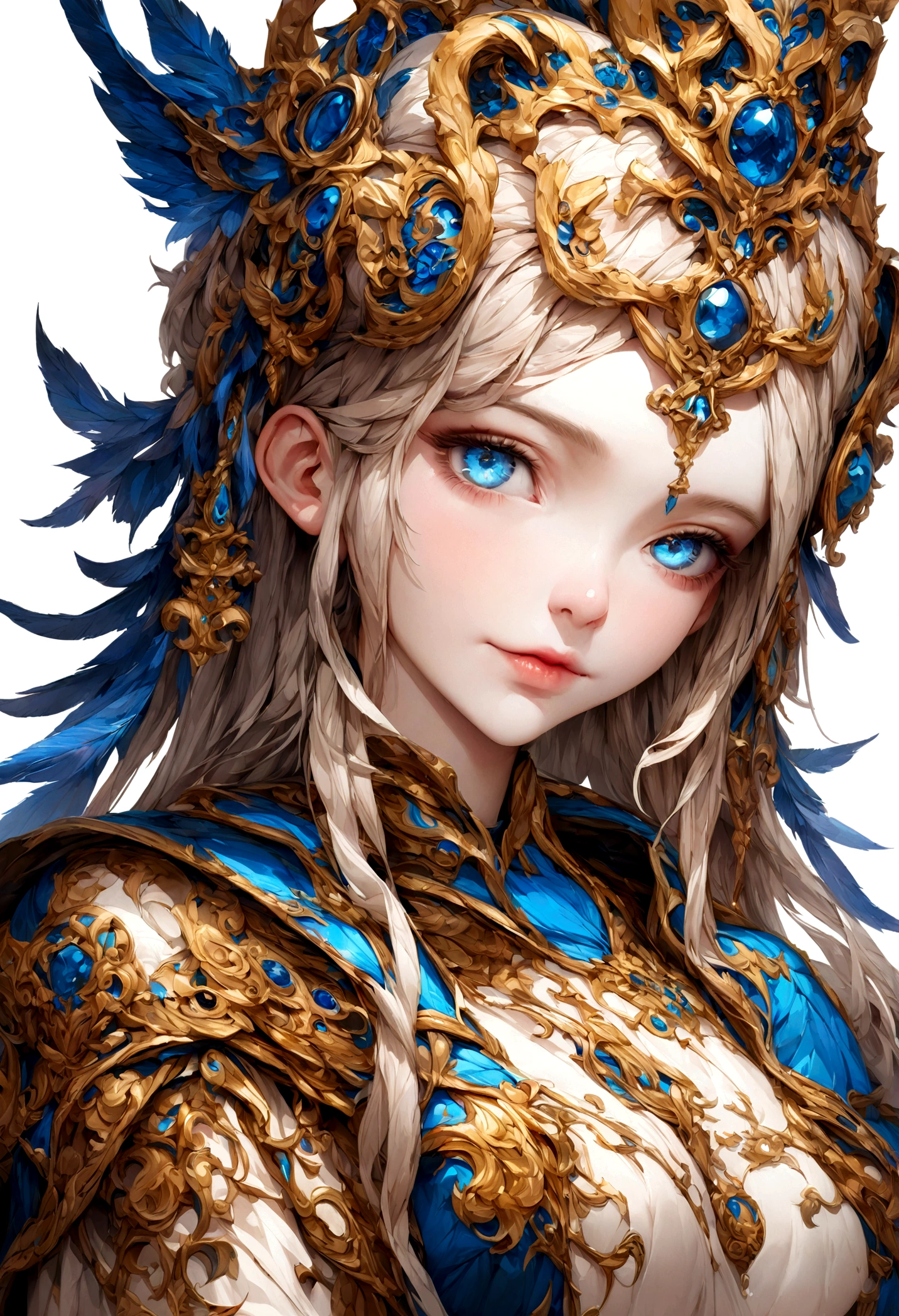 Closeup of bird with blue eyes and blue feathers, highly detailed digital art, Highly detailed 4K digital art, highly detailed digital art, highly detailed digital art, highly detailed digital art, 8k high quality detailed artwork, art digital detalhes surpreendentes, Arte Digital Ultra Detalhada, highly detailed digital art, Great digital art with great details., Highly detailed 4K artwork , bottomless, white background