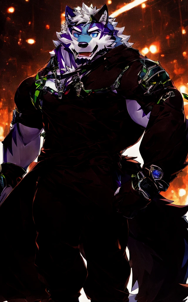 (masterpiece),(Very detailed),(best quality),hairy,Wolf,Gray fur,white hair,Blue pupils,muscular,(White casual wear),((expression)),8K,(high quality),(Ultra HD),(Super detailed)