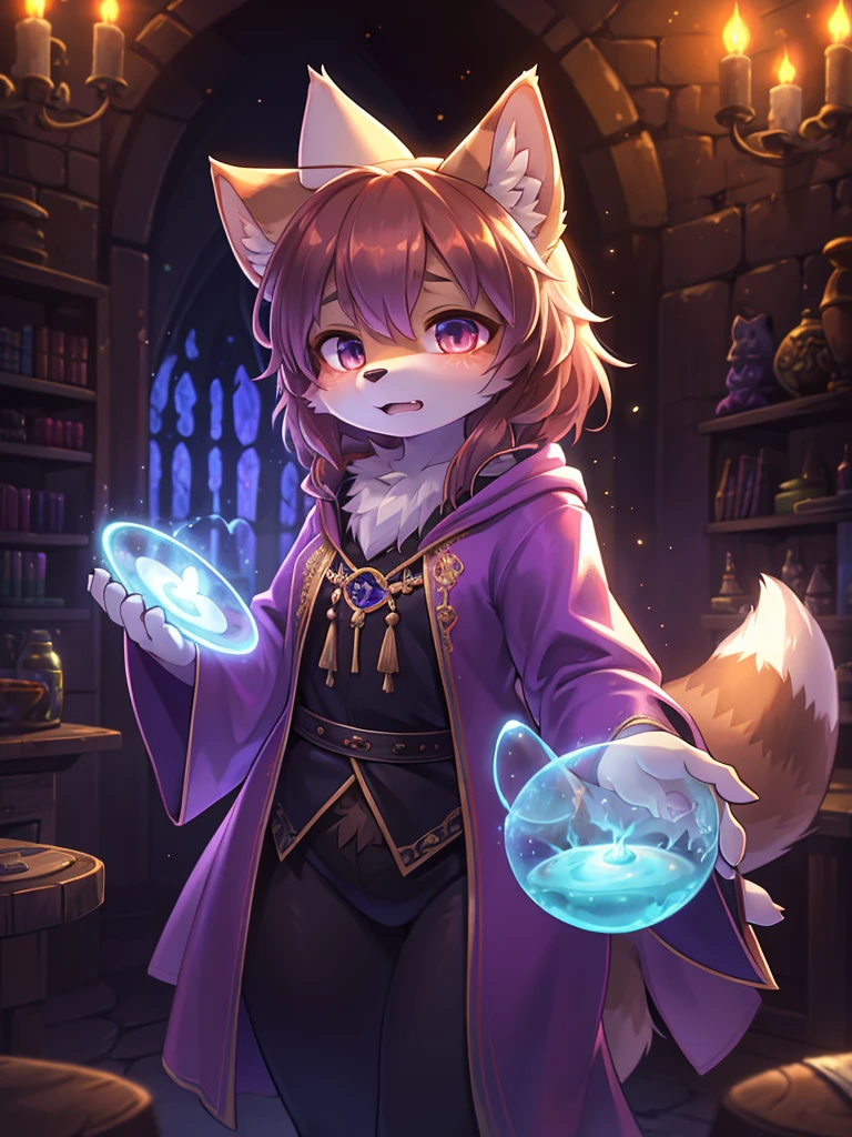 Hallucination, daydream , Fear , bokeh , hairy fur , apparitions and racoon dog girl , what a wonderful fantasy world , magician's robe , inside haunted dungeon , Slime attacks