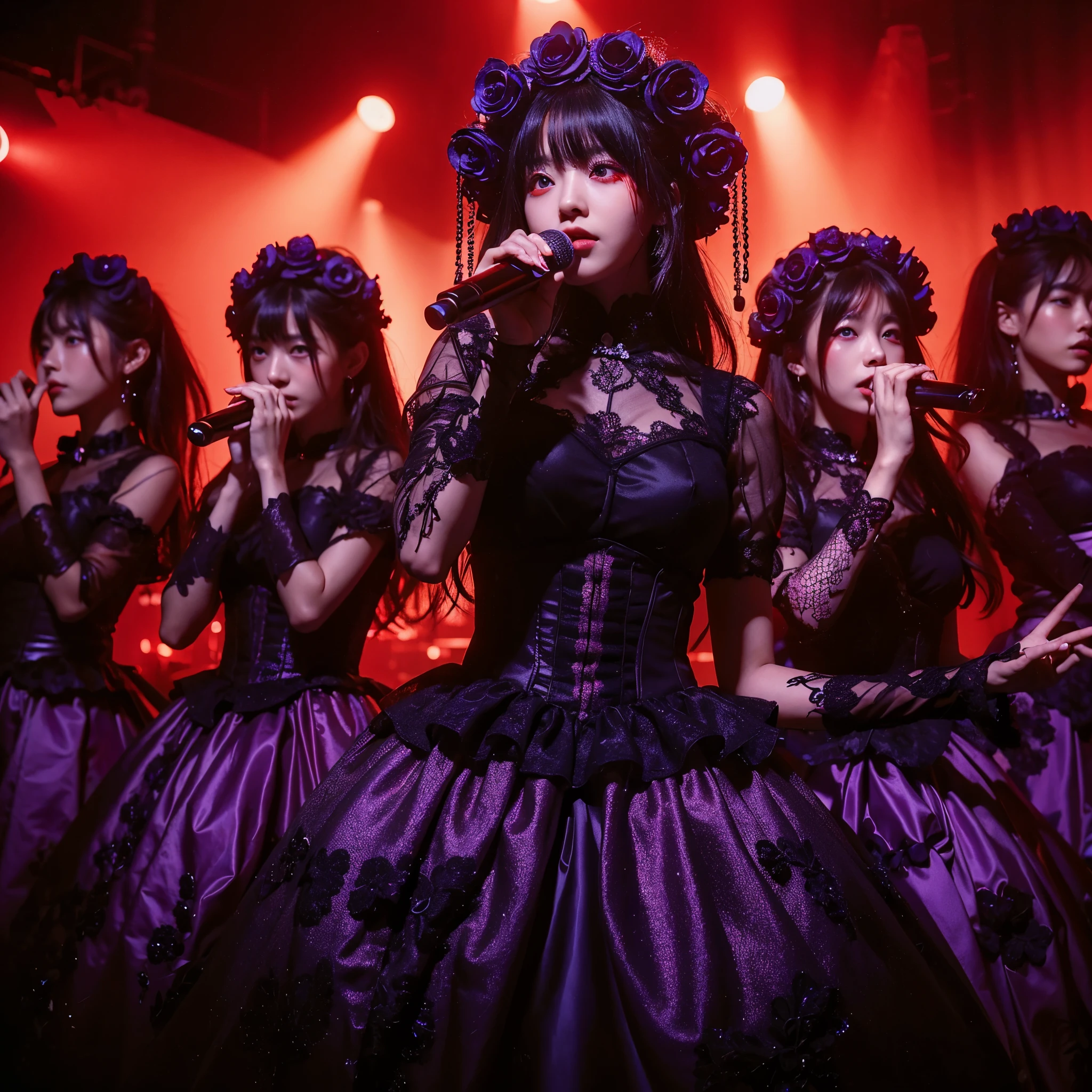 (prettier japanese girl faces) (red glowing eyes) red blue tone & mood lighting
