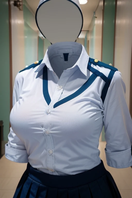 school uniforms raise their sleeves as if can not see girl wear it, school uniforms swells as if possessed by can not see girls, school uniforms have Huge breasts, (((((No humans))))), (Headless), Faceless, can not see girls, Hands on hips, (masterpiece), ((can not see)), Huge breasts, Very short skirt, whole body