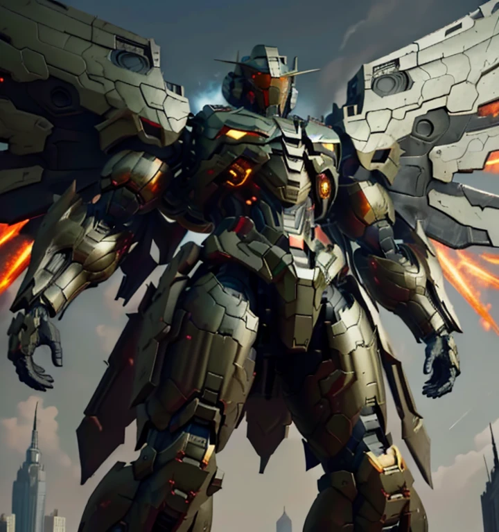 (masterpiece. official art. 8k. best quality. detailed full body. full body.)
(situation 1 : dominating Master chief. Master chief is over 1000 meters long. focus GIANT mechanical Muscular Master chief is trampling the city. Looking down. macro. stomp. Low-angle perspective. emphasizing the immense size.)
(situation 2 :smoke and flames rising from the destruction in the city)
(Additional details 1: wearing a full-face helmet. high-tech bio-mecha armor. real texture material. whole body shines like metal. Wearing cyberpunk mecha. emphasizes the muscles. suit fully made of metal. intricate armor. Robotic suit. suit fully made of metal. cyborg. Powered exoskeleton with the same design as Master chief).
(Additional details 2: (Detailed head. Detailed Body. Detailed abs. gigantic muscles. HYPER MUSCLES. Gigachad Muscular. big muscle. pecs. triceps. traps. unusually developed muscular body. body full of huge muscles. showing off muscles. pectorales enormes. Exaggeratedly huge muscles. huge muscles. long legs.). (Additional details 3: Spread wings. It has wings. have big wings.).