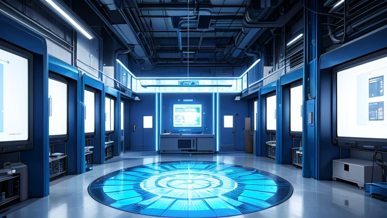 description: laboratory, filled with various scientific instruments and screens. In the center of the room is Prototype 33.3.28.8.10.3.21. His eyes light up blue, symbolizing activation. There are specialists around him, observing the activation process.
details:
laboratory светлая, white walls.
The floor is dark, Maybe, with mesh pattern.
Scientists wear white coats, some may hold tablets or tools.
Metallic color prototype, eyes glow bright blue.
There may be technical data screens around the prototype.
Entrance to the Warehouse