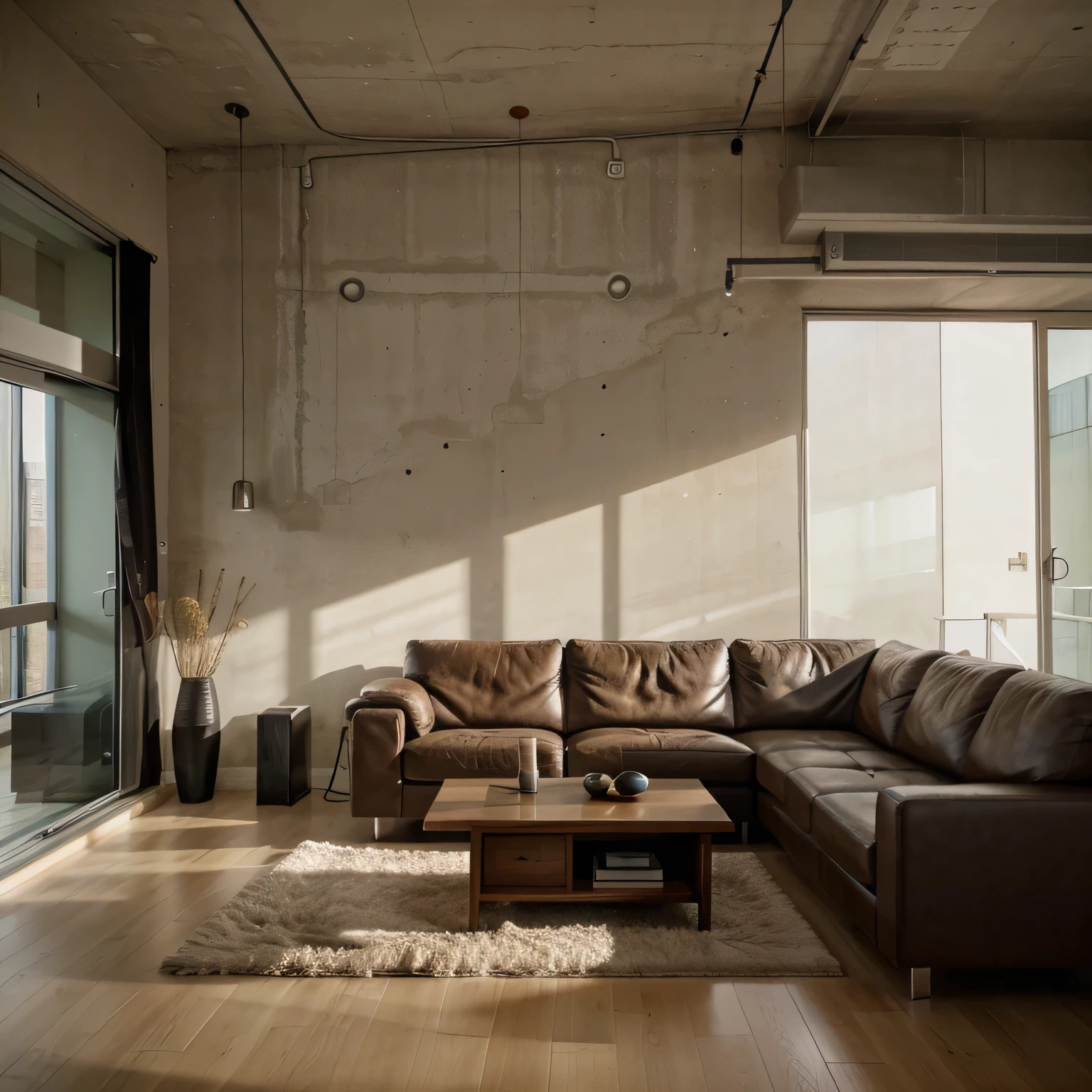 modern, brutalist, open, spacious, interior, living room,
