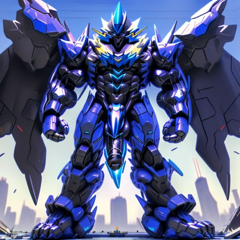 (masterpiece. official art. 8k. best quality. detailed full body. full body.)

(situation 1 : dominating zeraora. Zeraora is over 1000 meters long. focus GIANT mechanical Muscular Zeraora is trampling the city. Looking down. macro. stomp. Low-angle perspective. emphasizing the immense size.)

(situation 2 :smoke and flames rising from the destruction in the city)

(Additional details 1: wearing a full-face helmet. high-tech bio-mecha armor. real texture material. whole body shines like metal. Wearing cyberpunk mecha. emphasizes the muscles. suit fully made of metal. intricate armor. Robotic suit. suit fully made of metal. cyborg. Powered exoskeleton with the same design as Zeraora).

(Additional details 2: (Detailed head. Detailed Body. Detailed abs. gigantic muscles. HYPER MUSCLES. Gigachad Muscular. big muscle. pecs. triceps. traps. unusually developed muscular body. body full of huge muscles. showing off muscles. pectorales enormes. Exaggeratedly huge muscles. huge muscles. long legs.).

(Additional details 3: Spread wings. It has wings. have big wings. The claws are sharp. Sharp teeth.5 toes.).

(Additional details 4: black color hyper penis. hyper black penis. big penis)
Vibrant colors, 