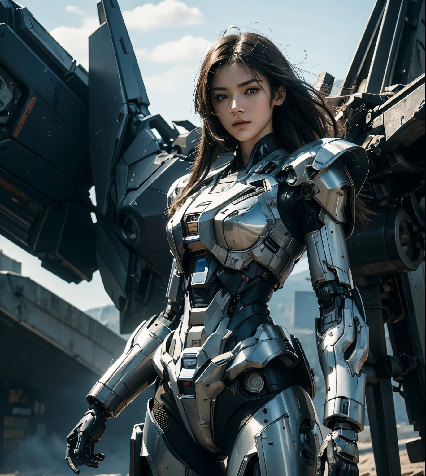 Textured skin, Super Detail, high details, High quality, Best Quality, hight resolution, 1080p, hard disk, Beautiful,(Gundam),beautiful cyborg woman,Mecha Cyborg Girl,Battle Mode,Girl with a Mecha Body,She wears a futuristic Gundam mecha,A powerful cyborg woman, sleek and futuristic, with advanced mechanical augmentations that enhance her strength and capabilities.