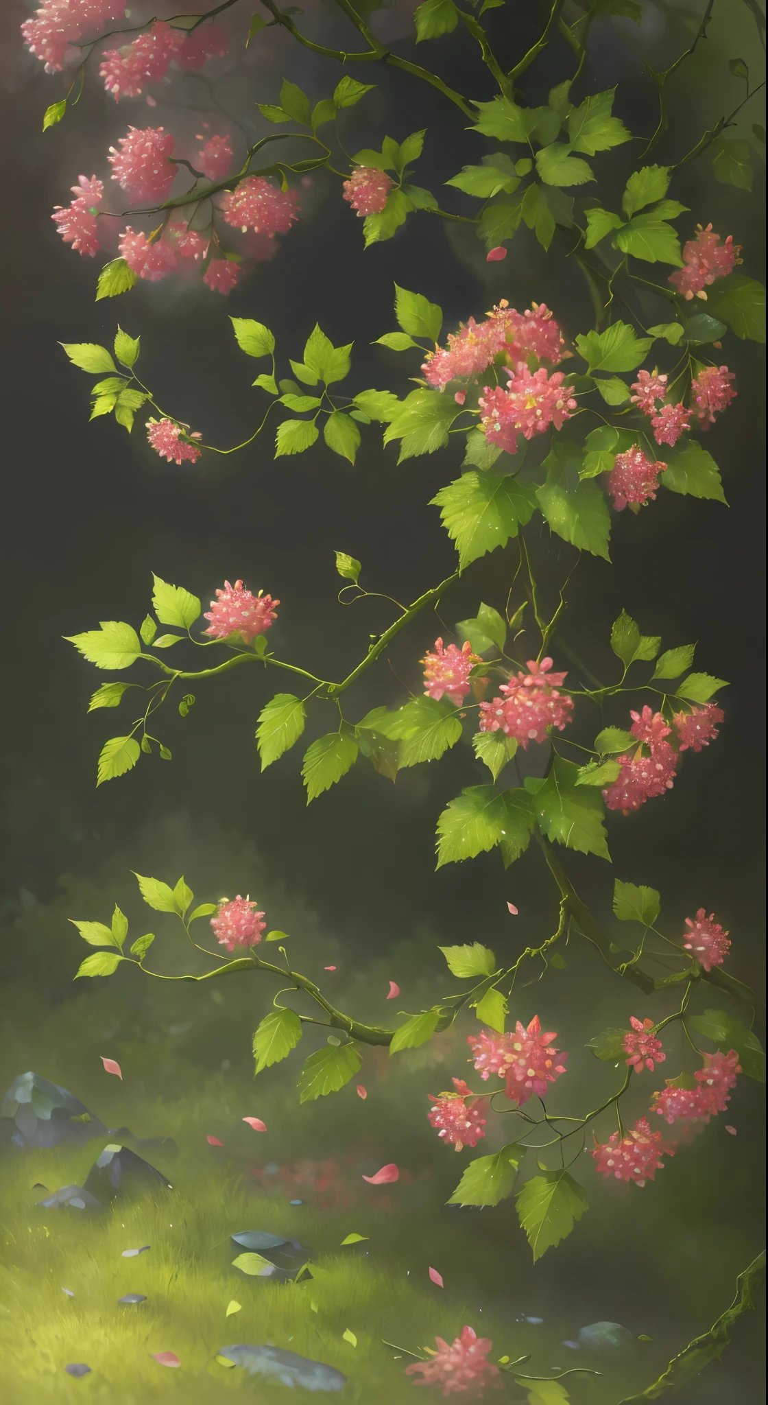a lush, overgrown garden, (best quality, 4k, 8k, highres, masterpiece:1.2), ultra-detailed, (realistic, photorealistic, photo-realistic:1.37), intricate vines, detailed leaves, vibrant flowers, petals, natural landscape