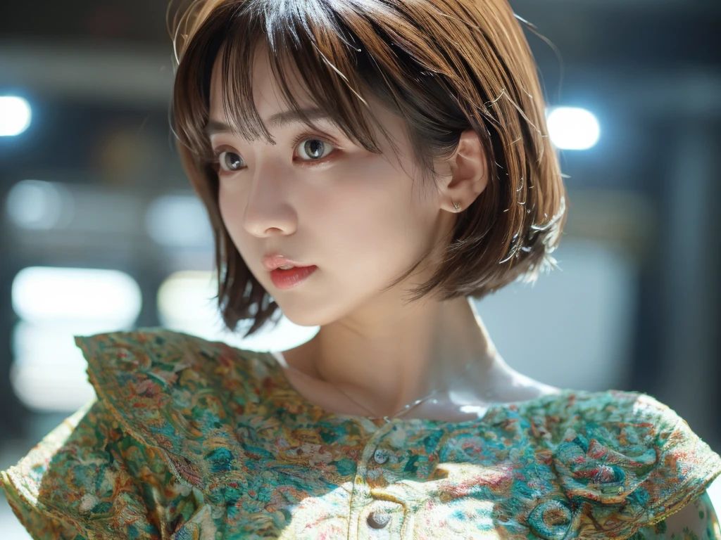 highest quality、8k Masterpiece、超A high resolution、(Photorealistic:1.3)、RAW Photos、1 girl、Silvery white hair、Glowing Skin、1. Super-beautiful Cyberpunk Soldiers、((Ultra-Realistic Details))、Portrait、Global Illumination、Shadow、Octane Rendering、8k、Super sharp、Beautiful breastetal、Cold colors、、Very intricate details、Realistic Light、CGSoation Trend、Beautiful Eyes、Shining Eyes、To the camera、Neon Details、２０age、Very Short Hair、Too beautiful face、Intelligence、Obscene、Clothing of the future