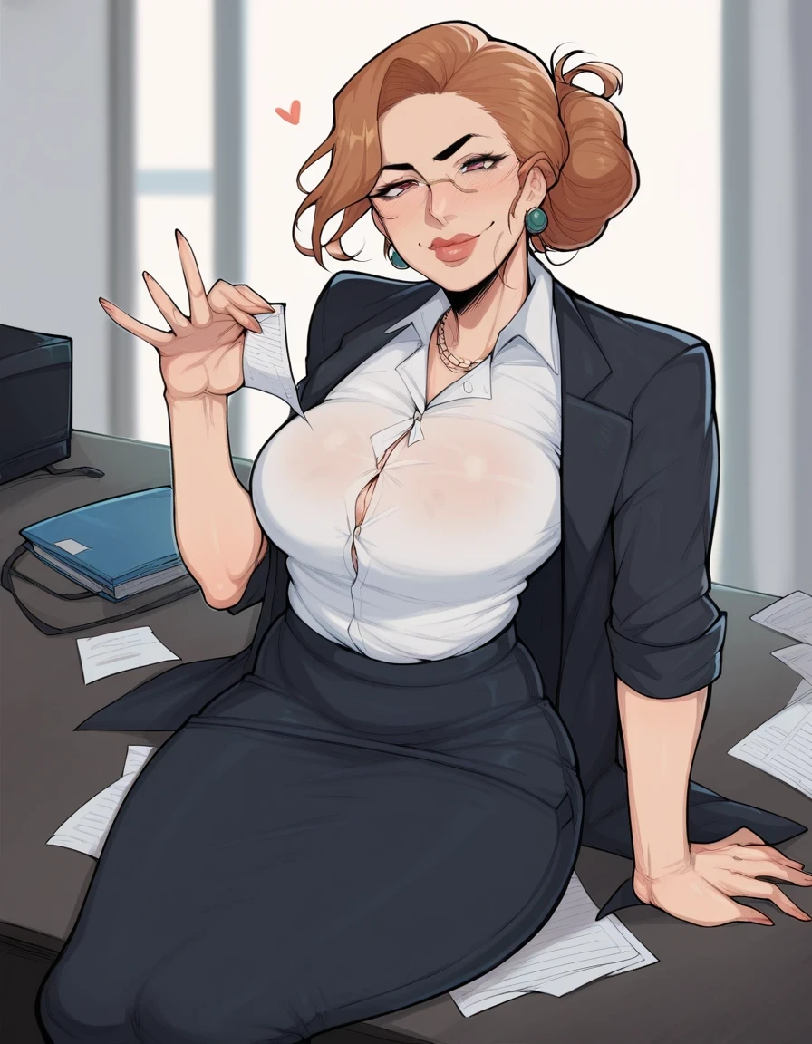 score_9, score_8_up, score_7_up, score_6_up, score_5_up, score_4_up, mature businesswoman sitting in office looking at viewer  