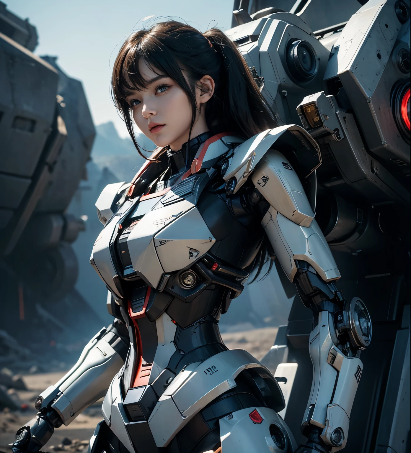 Textured skin, Super Detail, high details, High quality, Best Quality, hight resolution, 1080p, hard disk, Beautiful,(Gundam),beautiful cyborg woman,Mecha Cyborg Girl,Battle Mode,Girl with a Mecha Body,She wears a futuristic Gundam mecha,A powerful cyborg woman, sleek and futuristic, with advanced mechanical augmentations that enhance her strength and capabilities.