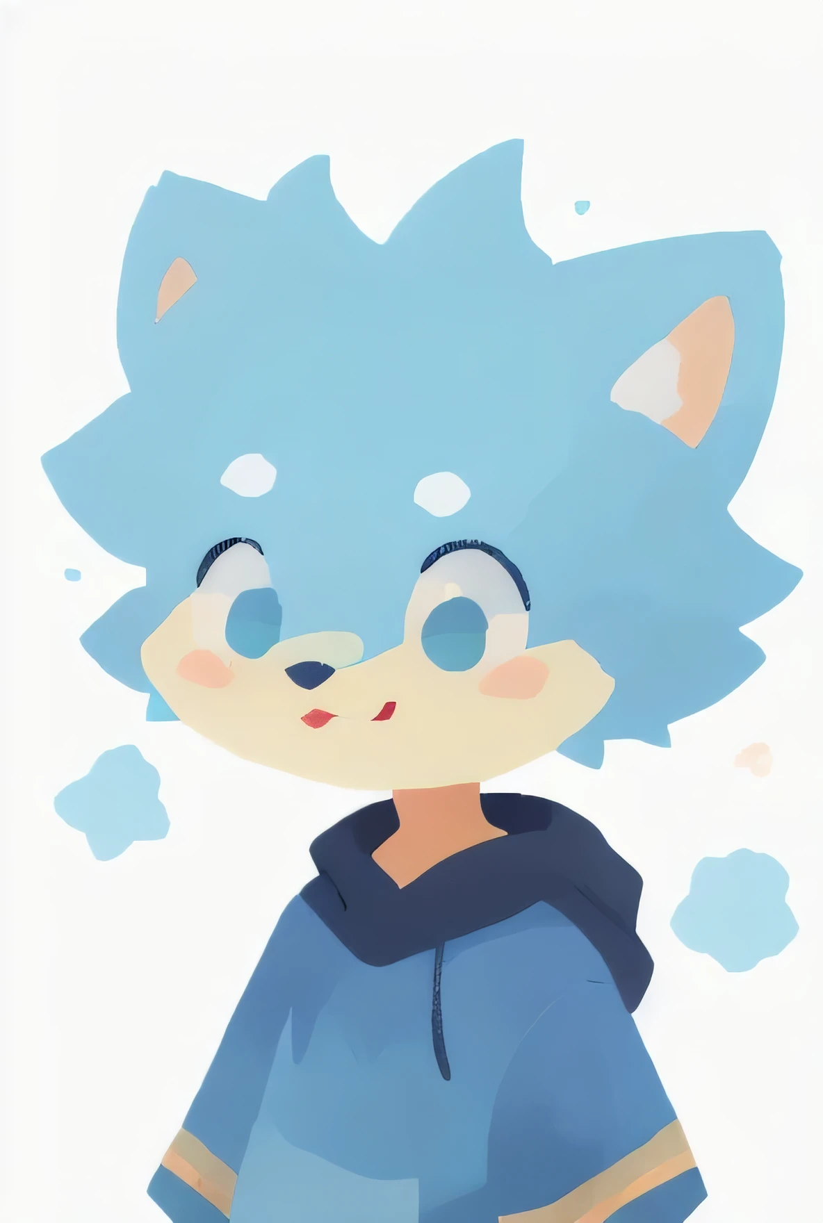 In this digital sketch portrait, a furry boy, art style similar to a cartoon, is portrayed wearing casual classic clothes, exuding an aura of happiness, colored. He is seen wearing a basic classic outfit, with a vibrant blue sweater and black jeans. His expression conveys a sense of ennui, perhaps longing for excitement amidst the monotony of his surroundings. He wears a subtle accessory, adding a touch of cuteness to his otherwise simple outfit. The furry boy remains comfortable despite his lack of enthusiasm. The palette knife technique paint style anime enhances the charm of his portrayal, capturing the essence of his personality amidst a backdrop of colored aesthetics. Additionally, there are multiple faces of the furry boy with different expressions surrounding him in the same image, without a background.