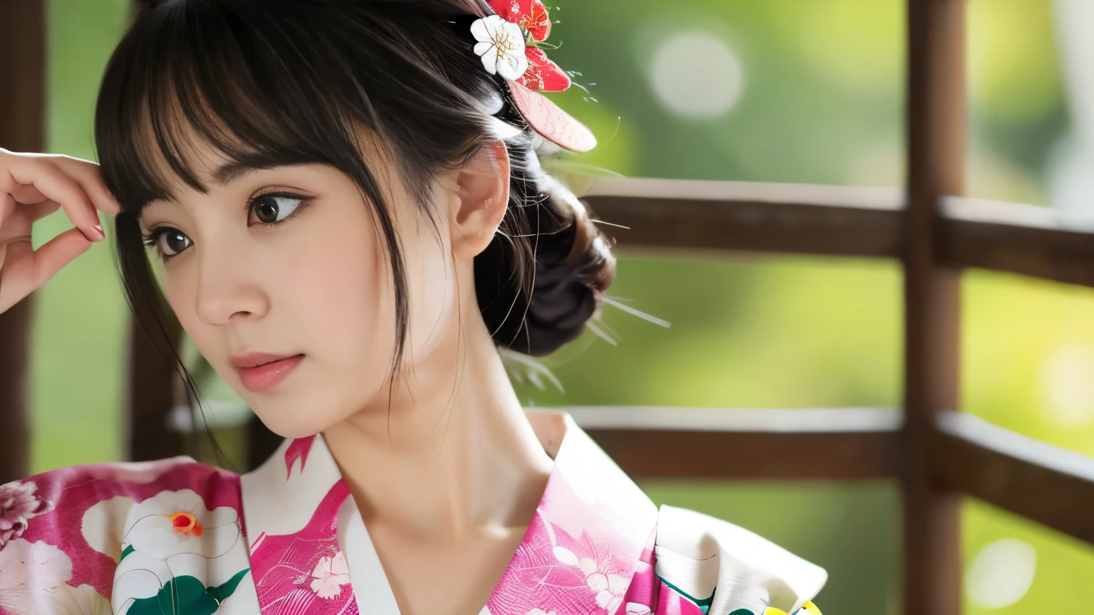 arafed woman in a kimono with a flower in her hair, in kimono, wearing kimono, wearing a kimono, wearing a colorful yukata, elegant japanese woman, beautiful japanese girls face, classy yukata clothing, yukata clothing, japanese woman, in a kimono, style of kanagawa, wearing royal kimono, by Torii Kiyomoto, japanese style