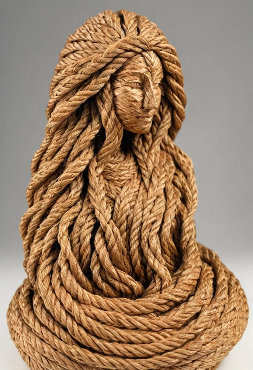 Sculpture d'une sublime femme faite en rotin tressés, highly detailed rattan, very long hair in dark raffia braided braids , Sculpture très détaillé, poitrine push-up, (Best quality, 8k,masterpiece:1.2, hyperRéaliste:1.2)