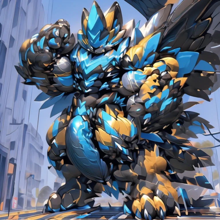 (masterpiece. official art. 8k. best quality. detailed full body. full body.)
(situation 1 : dominating zeraora. Zeraora is over 1000 meters long. focus GIANT mechanical Muscular Zeraora is trampling the city. Looking down. macro. stomp. Low-angle perspective. emphasizing the immense size.)
(situation 2 :smoke and flames rising from the destruction in the city)
(Additional details 1: wearing a full-face helmet. high-tech bio-mecha armor. real texture material. whole body shines like metal. Wearing cyberpunk mecha. emphasizes the muscles. suit fully made of metal. intricate armor. Robotic suit. suit fully made of metal. cyborg. Powered exoskeleton with the same design as Zeraora).
(Additional details 2: (Detailed head. Detailed Body. Detailed abs. gigantic muscles. HYPER MUSCLES. Gigachad Muscular. big muscle. pecs. triceps. traps. unusually developed muscular body. body full of huge muscles. showing off muscles. pectorales enormes. Exaggeratedly huge muscles. huge muscles. long legs.).
(Additional details 3: Spread wings. It has wings. have big wings. The claws are sharp. Sharp teeth.5 toes.).
(Additional details 4: black color hyper penis. hyper black penis. big penis)
Vibrant colors,
(Additional details 5: focus GIANT zeraora. Zeraora's focus GIANT robot. gundam.)