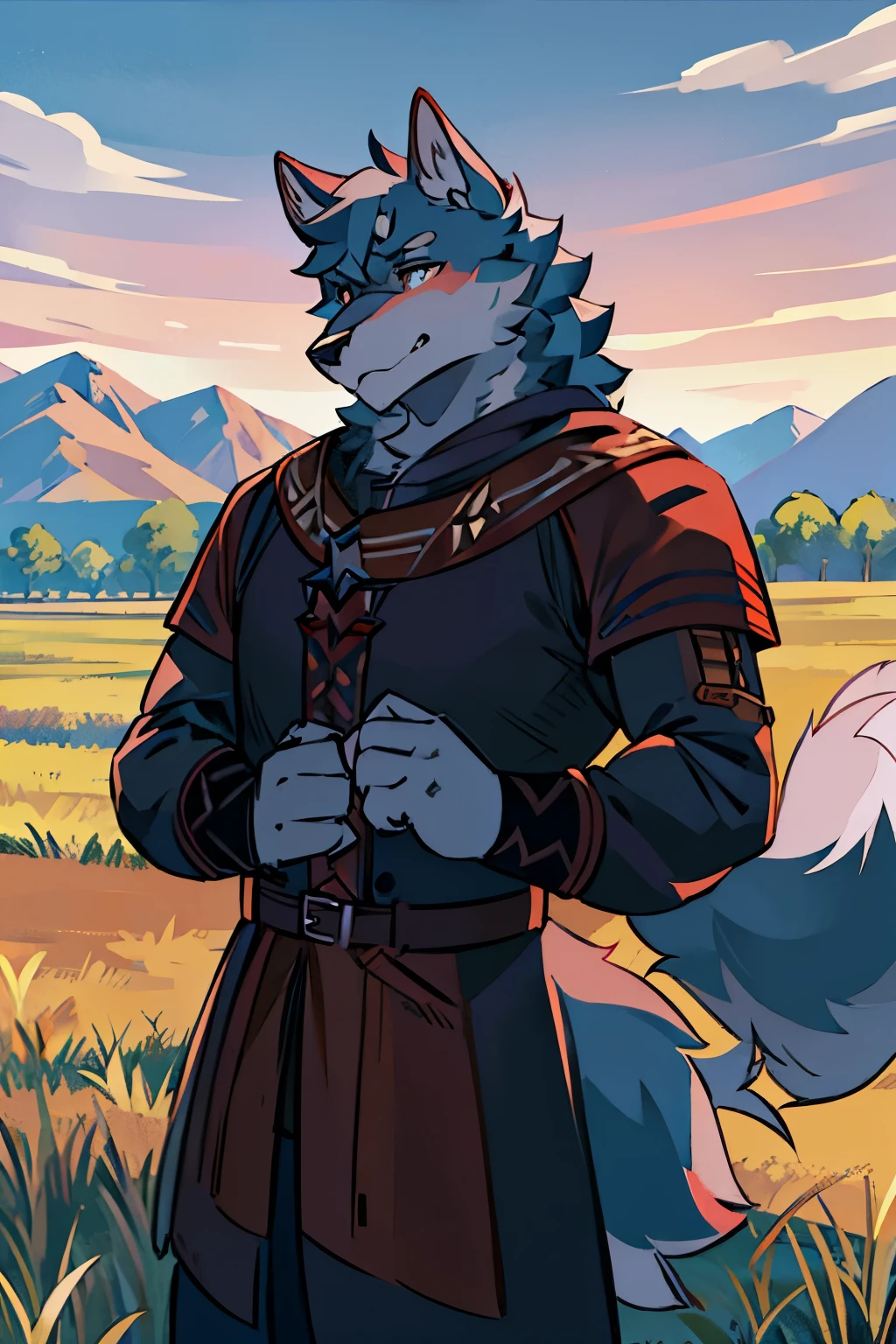 furry，Wolf，Handsome，Medieval war，Handsome的红色艺术字背景，Background-oriented，field