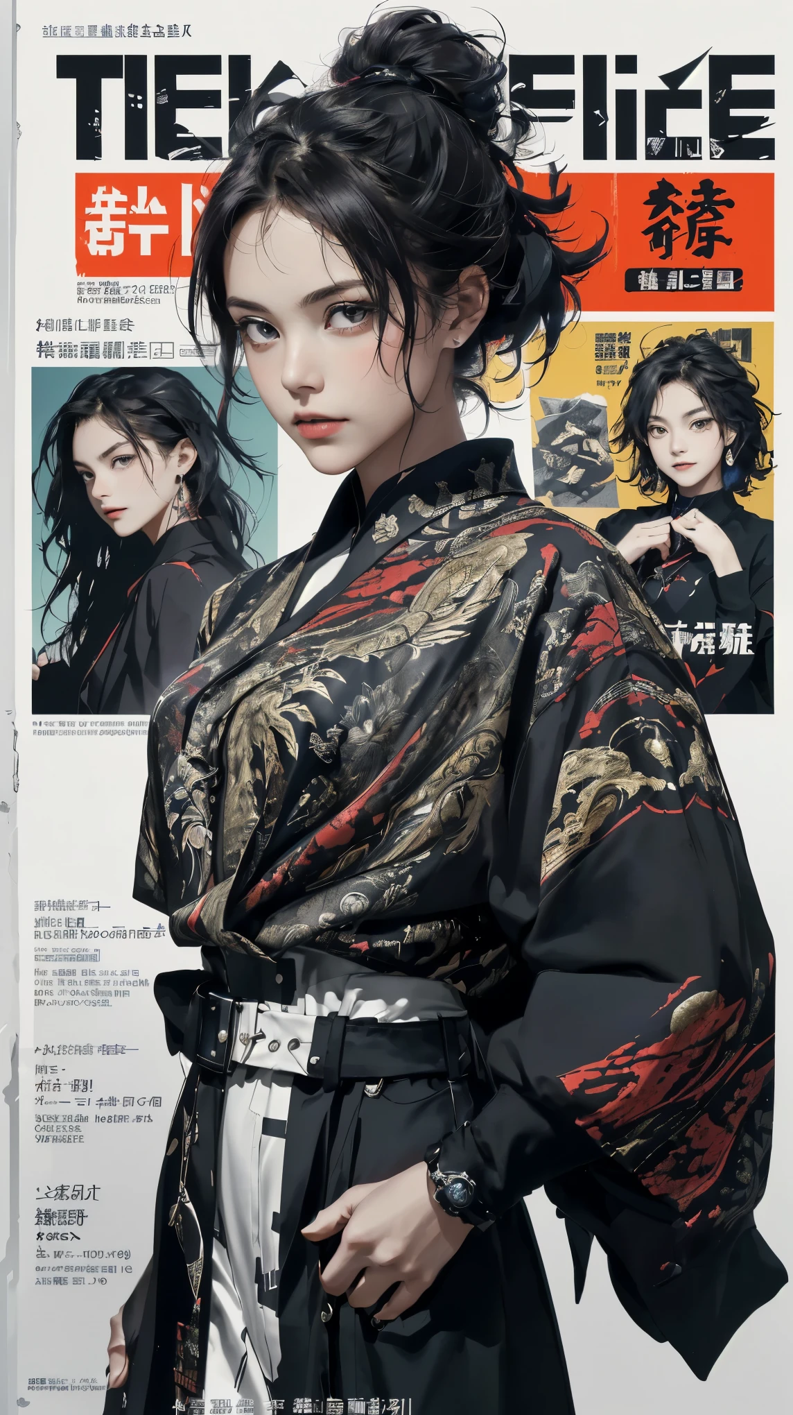 ((((Dramatic))), (((grittiness))), (((Intense))) The movie poster features a young woman as the central character。She stands confidently in the center of the poster,Wear Chinese warrior clothing,with a determined expression on her face。The background is dark and gritty,There is a sense of danger and a strong feeling。The text is bold and eye-catching,With catchy slogans,Adds to the overall drama and excitement,Dotted with bright colors,Make the poster dynamic and visually striking,tachi-e (Magazines:1.3), (Cover-style:1.3), Fashionab, woman, vibrant, Outfit, posing on a, Front,rich colourful,dyna,Background with,Chinese elements,self-assured,Expressing the,halter,statement,Attachment,A majestic,coil,Runt,Touching pubic area,Scenes,text,Cover of a,boldness,attention-grabbing,
