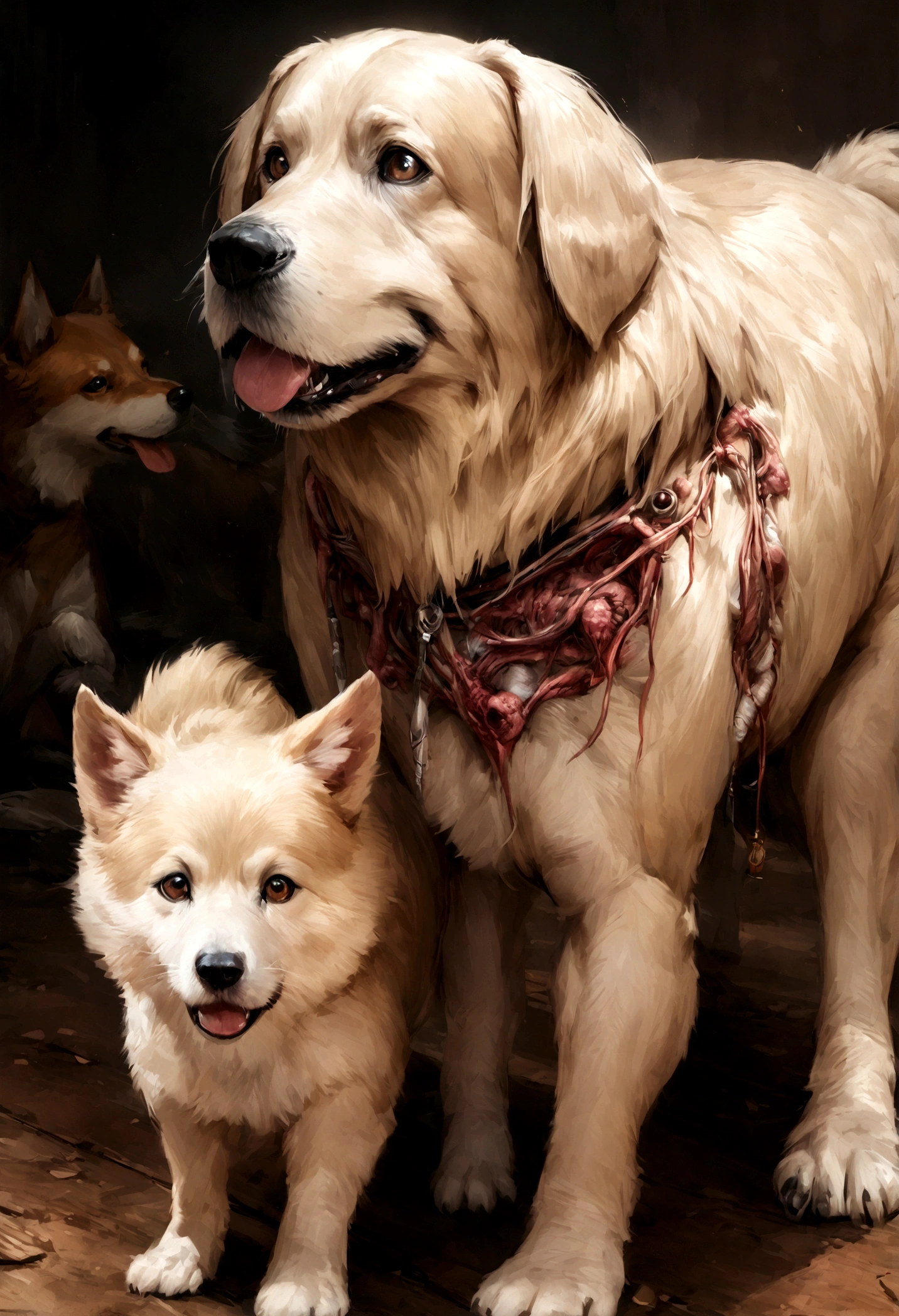 animal anatomy, animal body surgery, dog, hyper realism, 4k