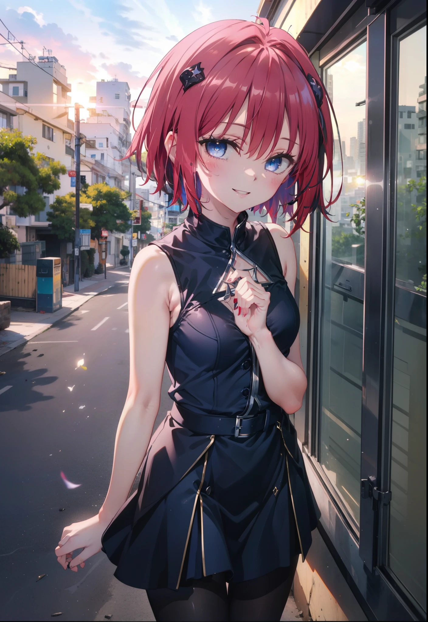 (masterpiece, highest quality:1.2),shape,8k,High resolution,kurosaki mea,Red Hair,Long Hair,Purple eyes,1 girl,happy smile, smile, Close your mouth,,Sleeveless black dress,Bare arms,black long skirt,Black pantyhose,Stiletto heels,evening,Sunset,The sun is setting,Looking up or down,
break looking at viewer,Upper Body, (Cowboy Shot:1. 5)
break outdoors, Coastal Road,
break (masterpiece:1.2), highest quality, High resolution, unity 8k wallpaper, (shape:0.8), (Beautiful and beautiful eyes:1.6), Highly detailed face, Perfect lighting, Extremely detailed CG, (Perfect hands, Perfect Anatomy),