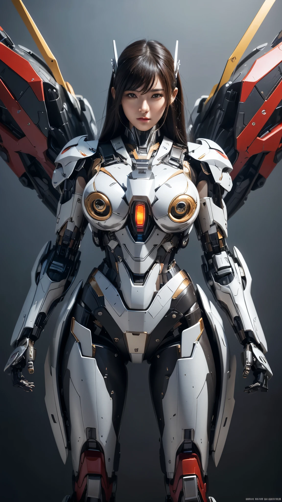 Textured skin, Super Detail, high details, High quality, Best Quality, hight resolution, 1080p, hard disk, Beautiful,(Super Heroine),Oppai Missile,beautiful cyborg woman,Mecha Cyborg Girl,Battle Mode,Girl with a Mecha Body,She wears a battle cyborg mech with a weapon,Fulll body Shot