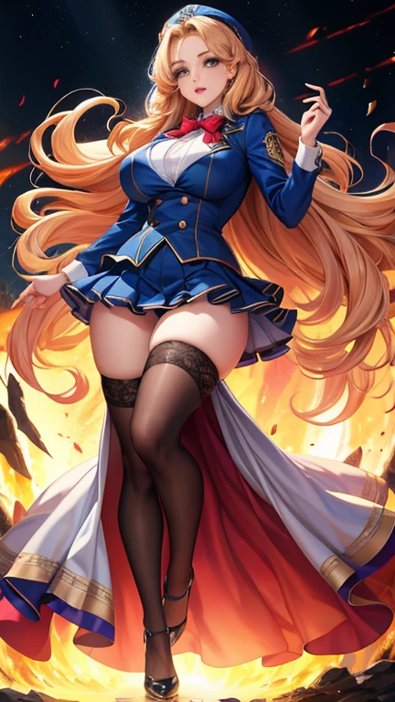 highest quality, Full body portrait, Delicate face, Beautiful Face, Big eyes: 1.1, compensate: 1.2, 25-year-old female, The body is slim, Beautiful breasts、, OL Uniform, Women's White Collar Uniform, Office Uniforms, Black Stockings, Outdoor Scene, Are standing, Long Hair,