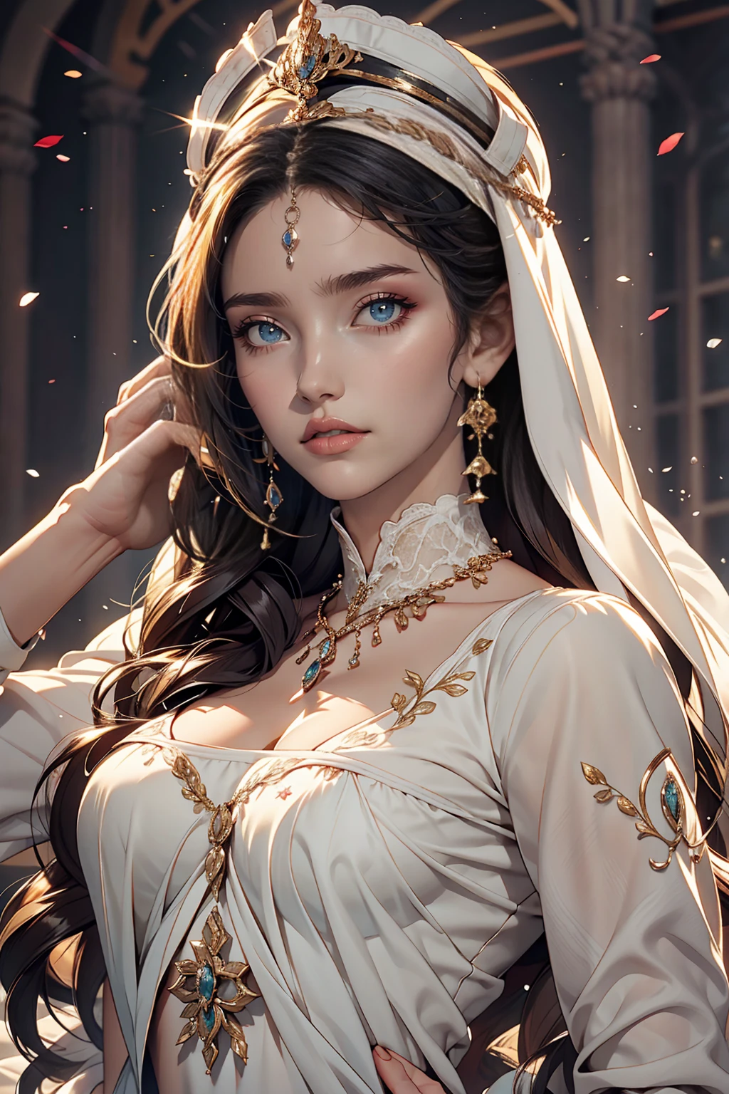 Lily Collineautiful face, National style,Caucasians, NSFW, Portrait, white heat, White theme, Big, Hugely long, Two-tailed nun god,best qualityer,Snow-whiteskin,8K high quality,goddes,huge-breasted,A pair of big eyes are beautiful and moving,White skin,putting makeup on,Red long-haired,Voltage,Crystal clear,Yarn through,Athenaeum Palace,curlies,long whitr hair,Outfit,Volt view,Look up,All gold