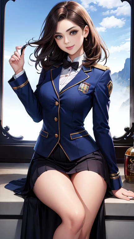 highest quality, Full body portrait, Delicate face, Beautiful Face, Big eyes: 1.1, compensate: 1.2, 25-year-old female, The body is slim, Small Bust,With a smile、 OL Uniform, Women&#39;s White Collar Uniform, Office Uniforms, Black Stockings, Outdoor Scene, Are standing, Black Short Hair、 