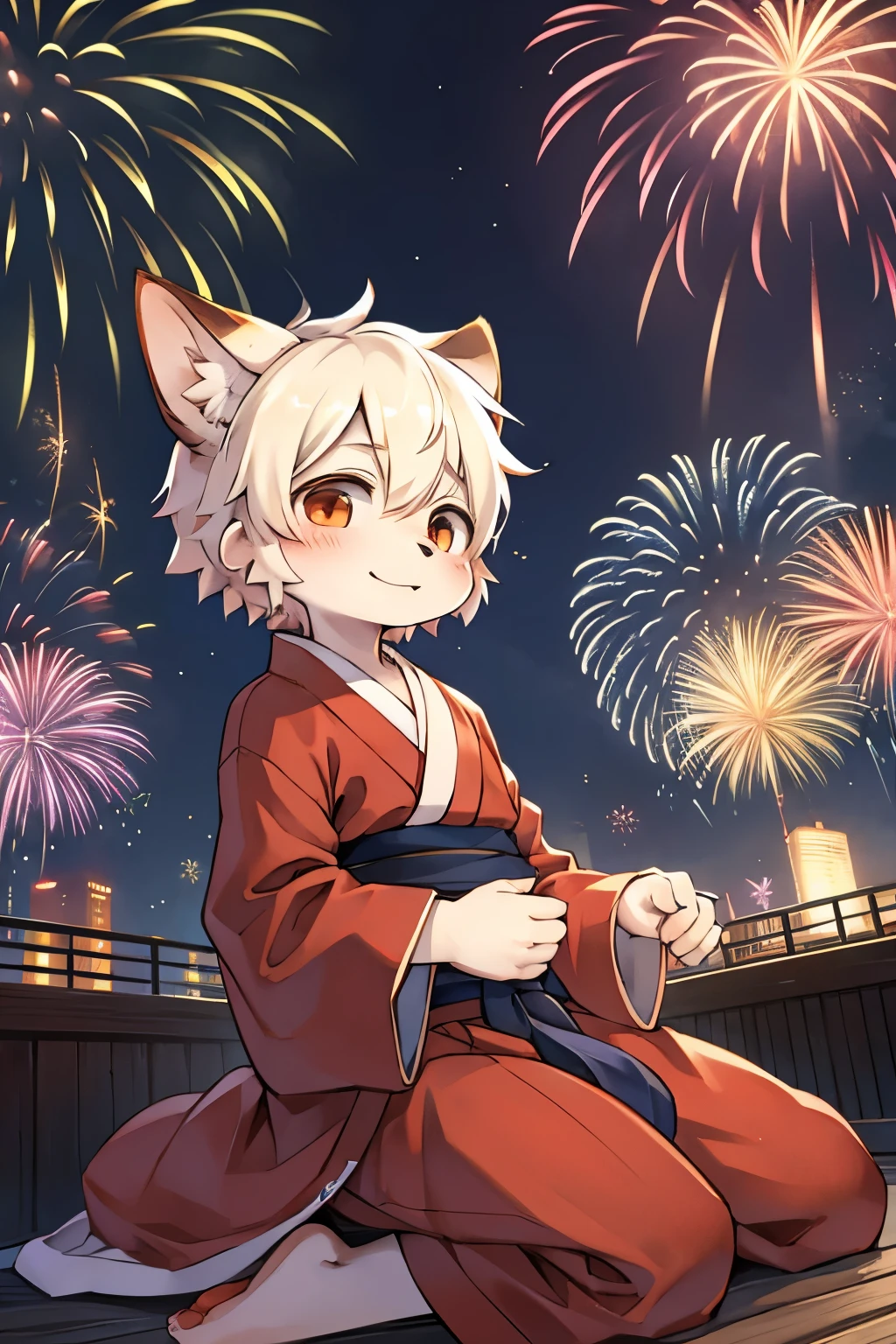 Kemoshota, naivety, fireworks, baggy Yukata, navel