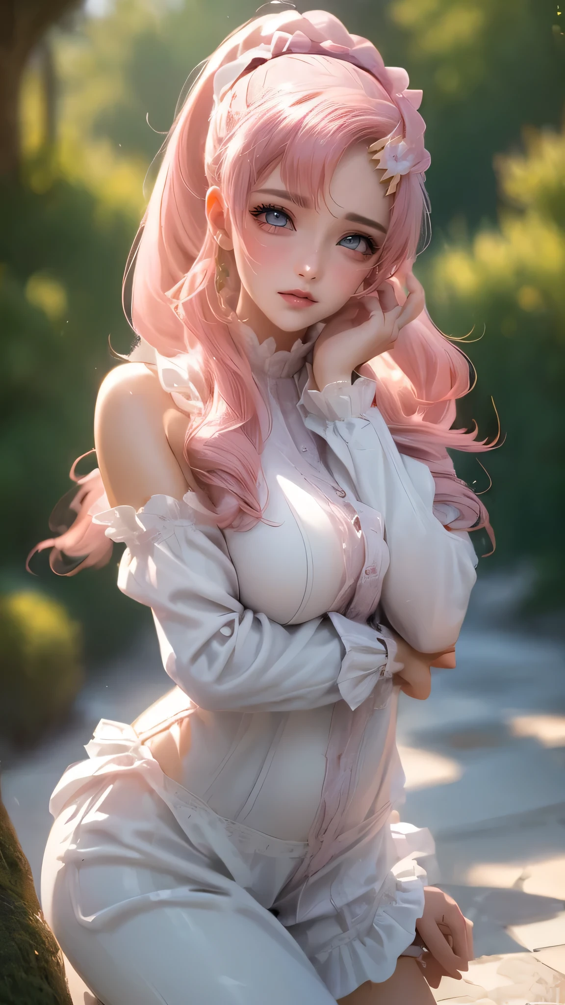 (random pose),(Thin type:1.8),(big breasts),(pink hair,long ponytail),(Highest image quality,(8k),ultra-realistic,best quality, high quality, high definition, high quality texture,high detail,beautiful detailed,fine detailed,extremely detailed cg,detailed texture,a realistic representation of the face,masterpiece,Sense of presence)