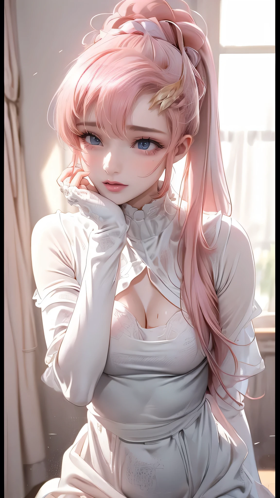 (random pose),(Thin type:1.8),(big breasts),(pink hair,long ponytail),(Highest image quality,(8k),ultra-realistic,best quality, high quality, high definition, high quality texture,high detail,beautiful detailed,fine detailed,extremely detailed cg,detailed texture,a realistic representation of the face,masterpiece,Sense of presence)