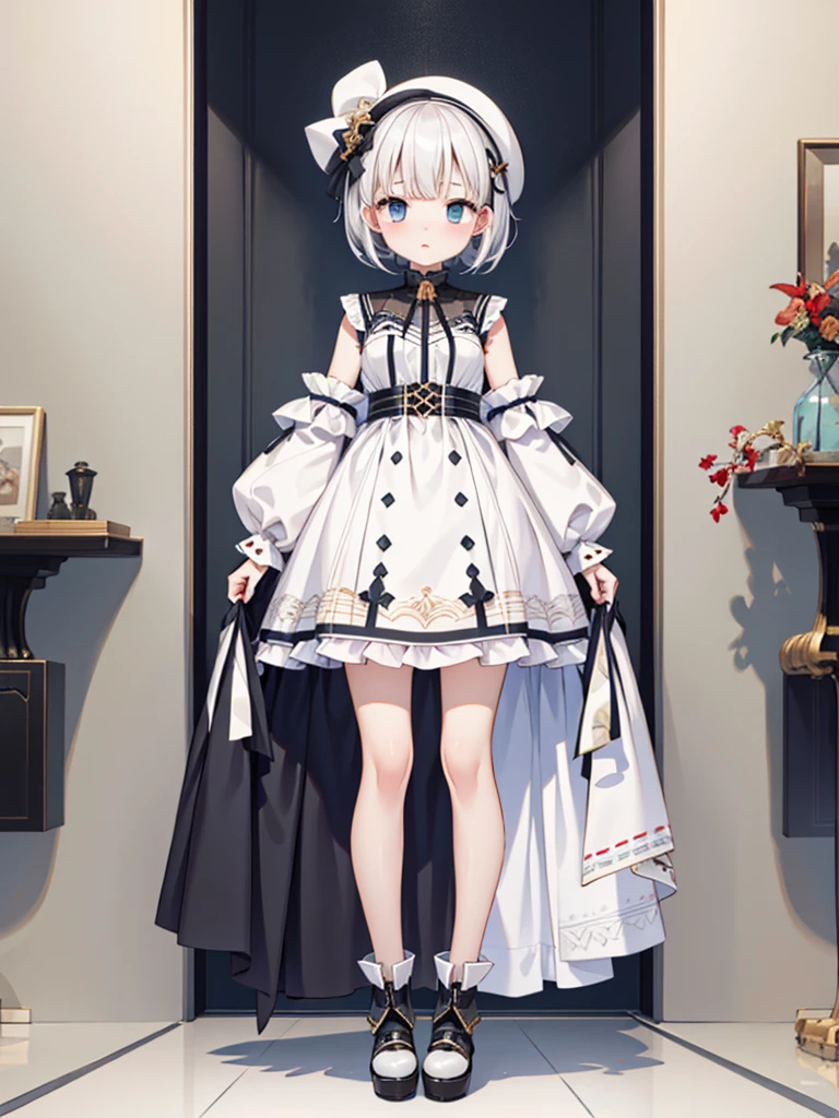 1girl、highest quality、Masterpiece、Official Art、The best composition、Highly detailed CG、High resolution、Disorganized、Standing in front of the viewer、vtuber-fullbody、Milky white short hair、Innovative fashion、Future、