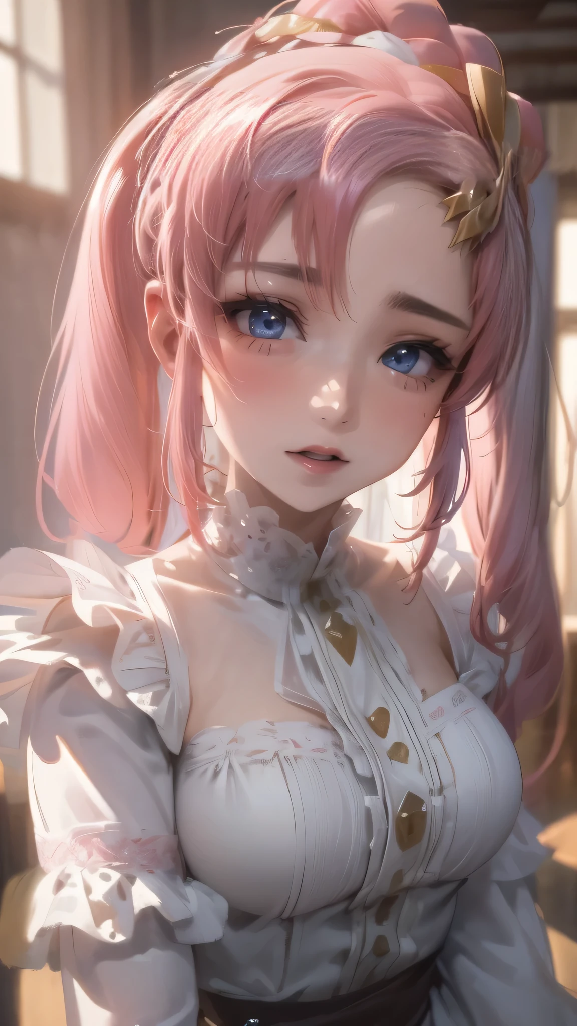 (random pose),(Thin type:1.8),(big breasts),(pink hair,long ponytail),(Highest image quality,(8k),ultra-realistic,best quality, high quality, high definition, high quality texture,high detail,beautiful detailed,fine detailed,extremely detailed cg,detailed texture,a realistic representation of the face,masterpiece,Sense of presence)