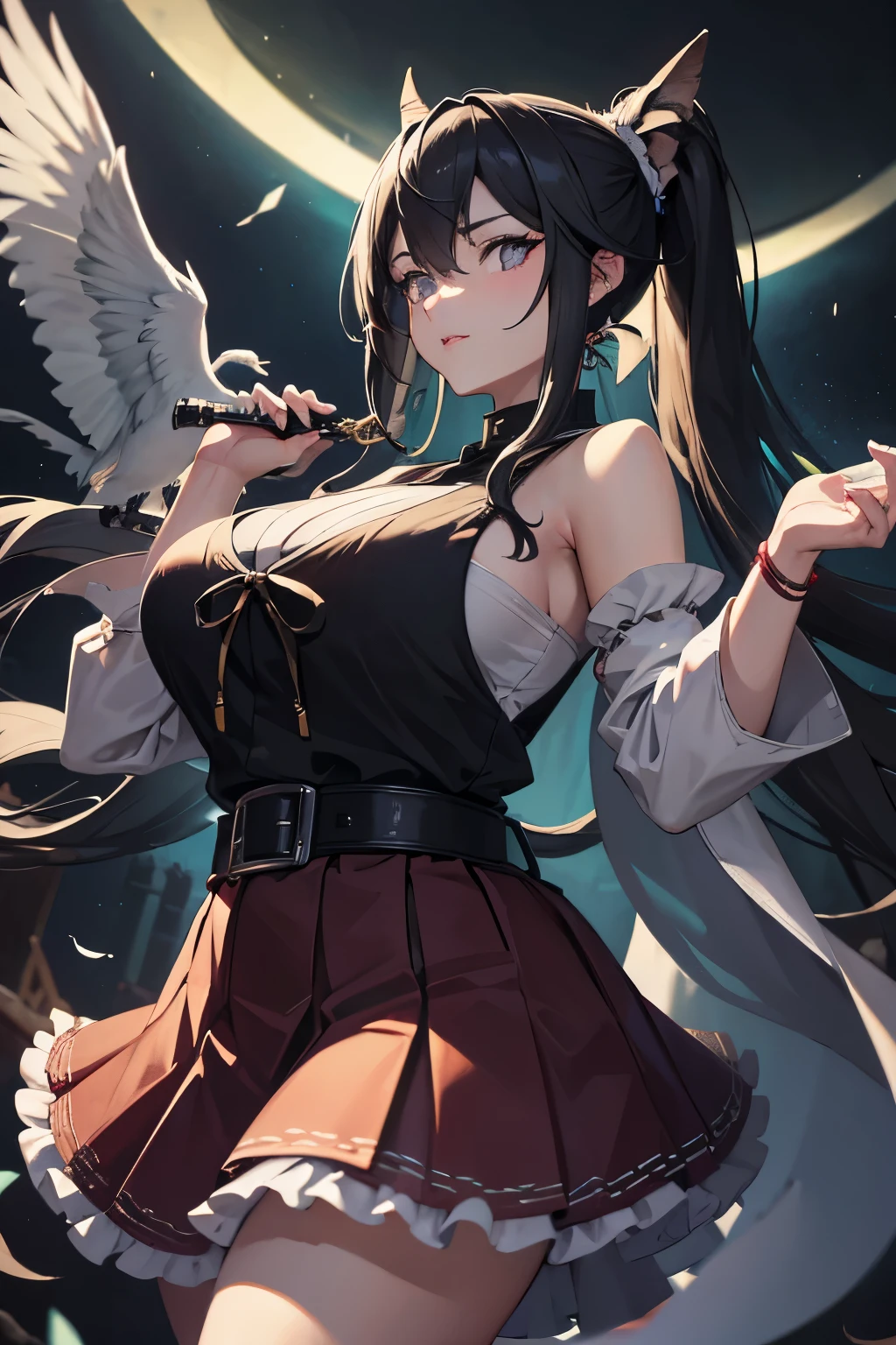 A captivating, chubby 20-year-old wolfwoman, adorned in a pleasing skirt and a sleeveless top, gracefully poses before you in a mesmerizing 8K anime artwork. The ethereal charm and allure of her long, black ponytail are accentuated by a light and transparent veil. Her dark, intriguing eyes captivate your gaze, drawing you deeper into the enchanting scene. The maximalist style of this stunning work of art by renowned artist Artgerm creates an unforgettable impression, making it a trending masterpiece on ArtStation. The high resolution, intricate details, and vibrant colors bring the