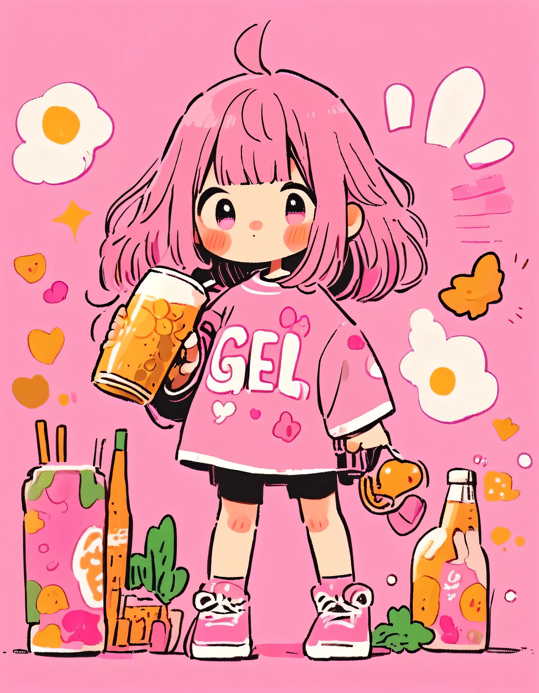Two Girls、cheers、Pink Hair、Bangs、Beer