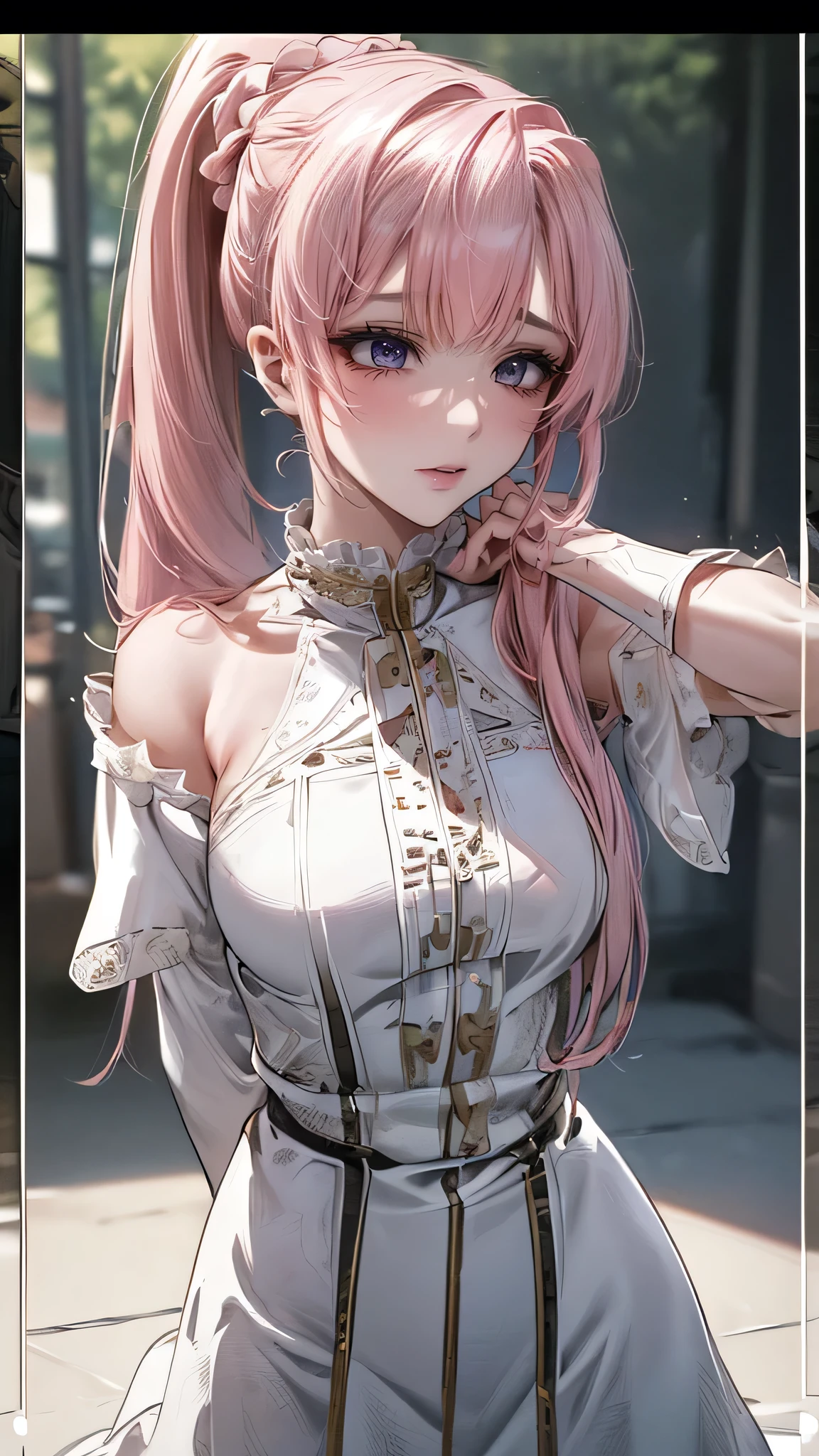 (random pose),(Thin type:1.8),(big breasts),(pink hair,long ponytail),(Highest image quality,(8k),ultra-realistic,best quality, high quality, high definition, high quality texture,high detail,beautiful detailed,fine detailed,extremely detailed cg,detailed texture,a realistic representation of the face,masterpiece,Sense of presence)