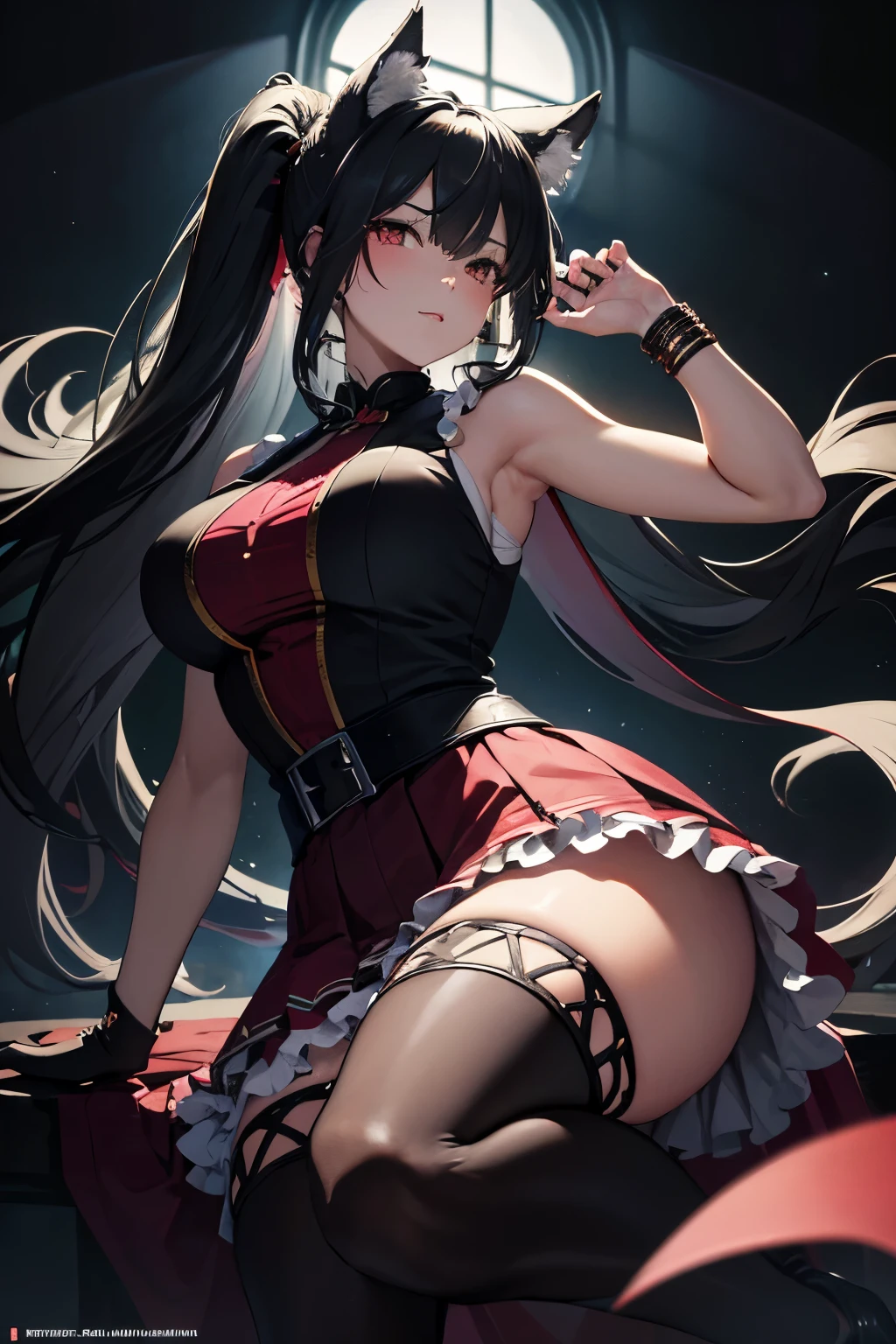 Fullbody of a 20-year-old chubby wolfwoman, NSFW, in a pleasantly flowing skirt and a sleeveless top, showcased in an 8k anime artwork. Her dark eyes radiate a captivating allure, and her long black ponytail flows gracefully. A light and transparent veil gently fills the scene with charm and seduction, creating a maximalist artwork by artgerm that is both stunning and beautiful. The artwork, trending on ArtStation, embodies the essence of beauty and aesthetics, with intricate details that make it a must-see in the world of anime art.