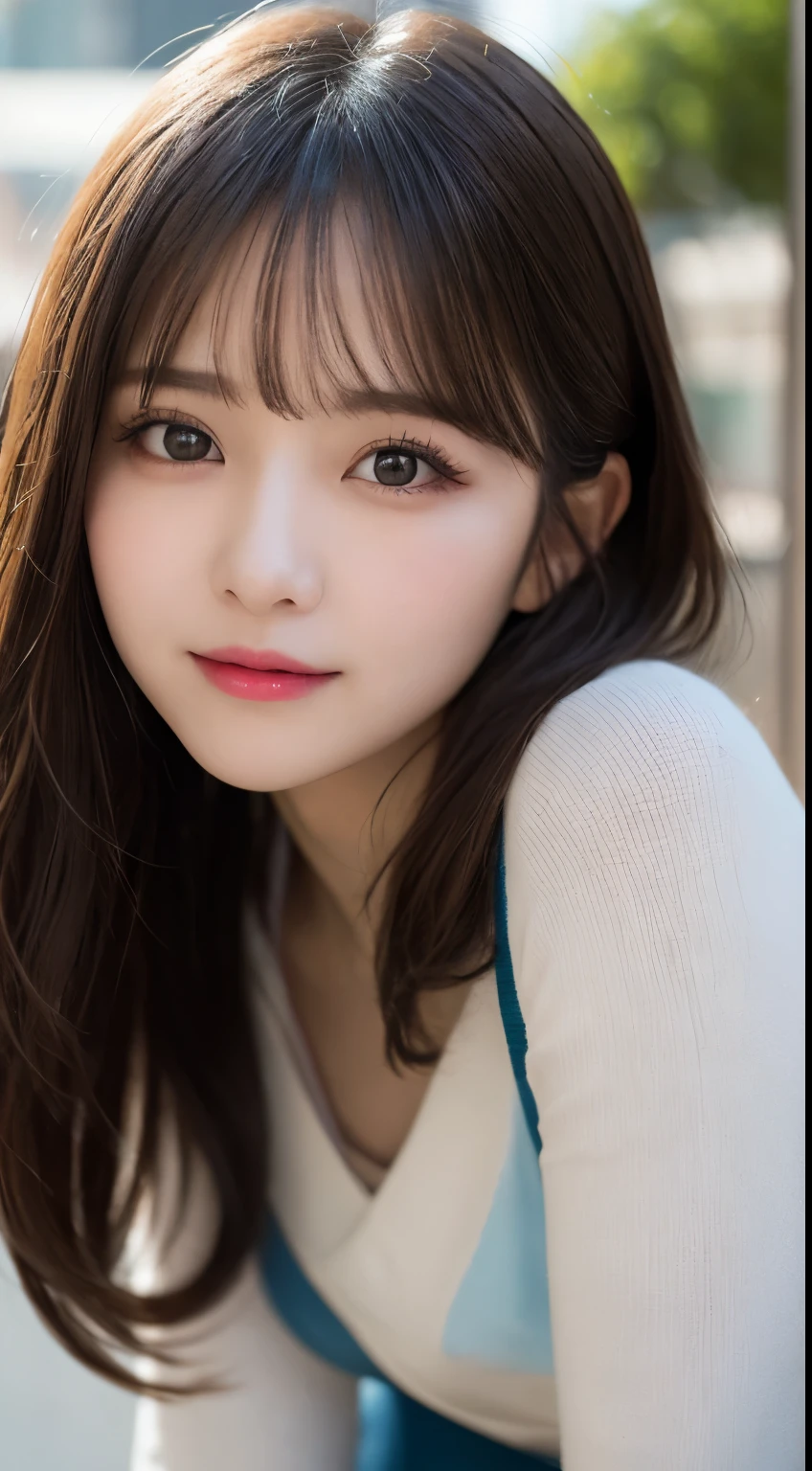 Tabletop, highest quality, shape, Very detailed, finely, High resolution, 8k wallpaper, 完璧なダイナミックな構shape, Beautiful and exquisite,ランダムなcute髪,,Natural color lip、20-year-old girl、cute、Looking into the camera,Always blur the background,Perfect and beautiful face,Slim face and figure,Big eyes、Putting on gal makeup,Small face,Shooting from below、Blurred Background,Elegant feminine face、Cyberpunk Fashion、smile、Change pose randomly、Randomly change the shooting angle and position、Playing in the park