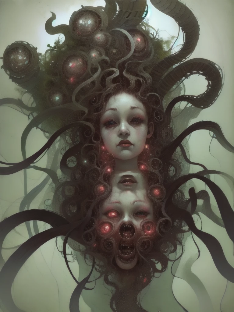 ((best quality image)), ((horror fantasy masterpiece)), (hyper detailed),alluring features((best quality dramatic lighting)), ((shockingly morbid masterpeice ))
A beautiful woman with visible inner anatomic writhing spiraling out of body and brain, striking facial  features, jarring expression, grotesquely beutiful image, stark, demonic possesion beneath the surface, phobia, Nightmare inducing, gorey,hyperstylized horror-fantasy ,hyper exaggerated features, lucid atmospheric terror, fingering her female genitalia abaritions with  tongue slinking elongated entering her butt and genatalia, ghastly and perverse image, phantoms cunnilingus, harrowing, Unsettling, gynecologic, Graphic,stunning hellscape, extreme, shockingly morbid