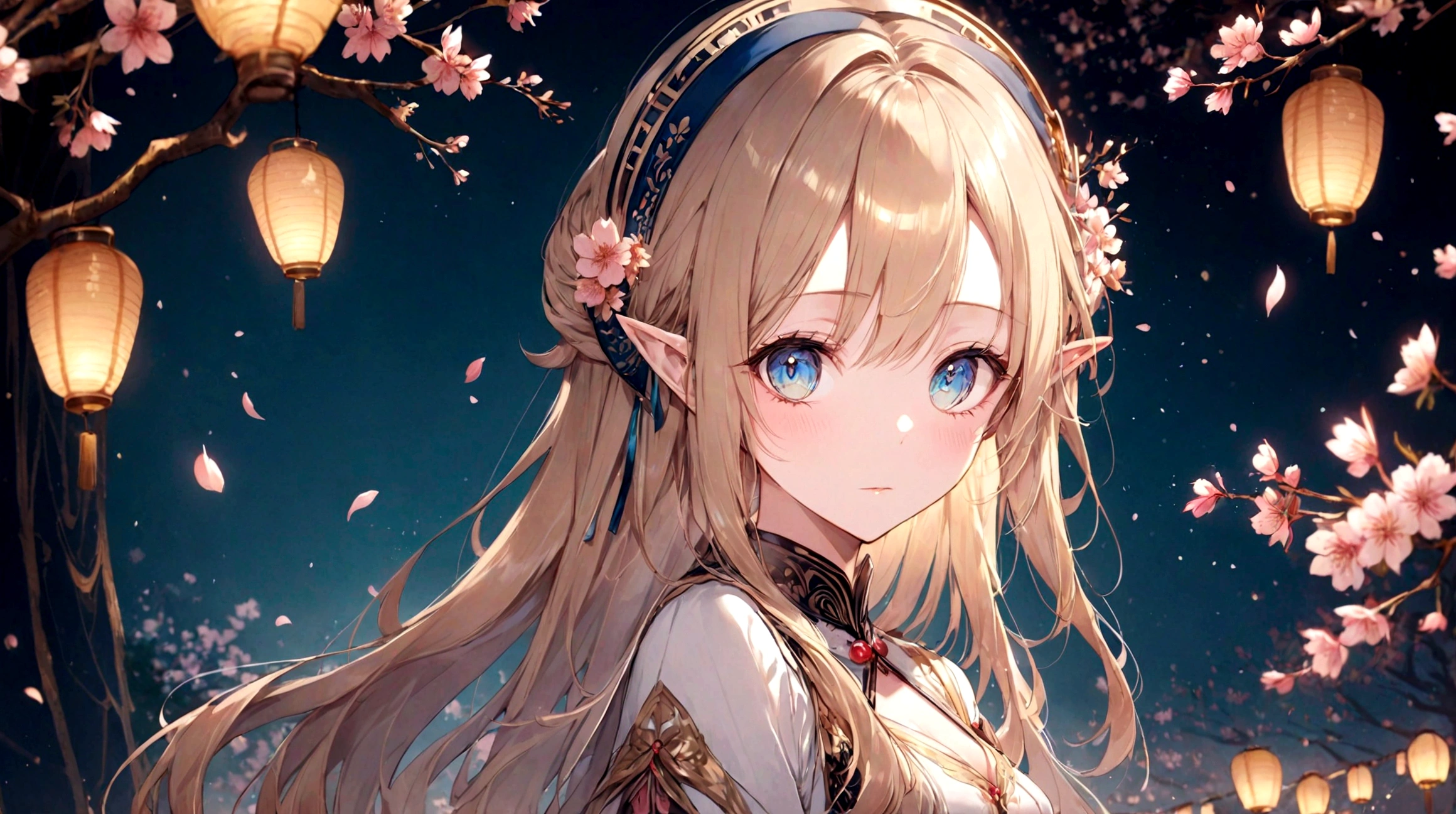 Create an anime-style image of a beautiful young elf woman with long ...